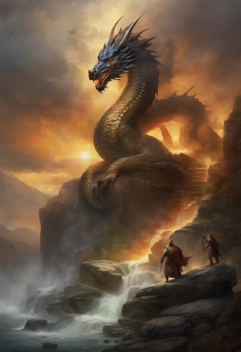 (Masterpiece, High Quality, HD, Detail: 1.3)A divine sword was inserted in the stone, engraved with ancient runes, emitting light and lightning, and the sword was wrapped around the dragon's body, with the shadow of a dragon. It was surrounded by mountains, thunder and lightning, black clouds, and a ray of light.