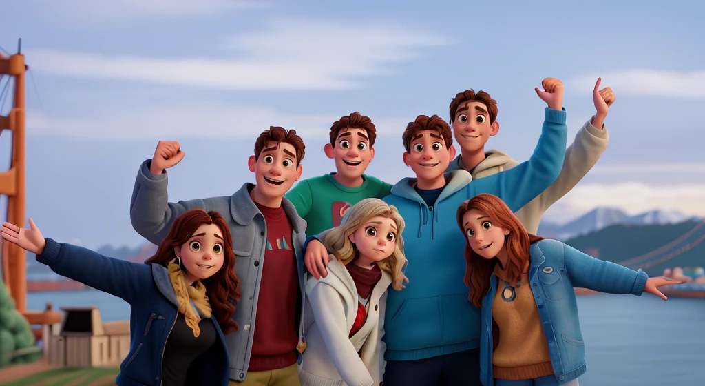 high quality photo, group photo, group portrait, commissioned, 8k quality, photo realistic in disney pixar style. high quality, 8k, master piece, 3d disney, disney pixar
