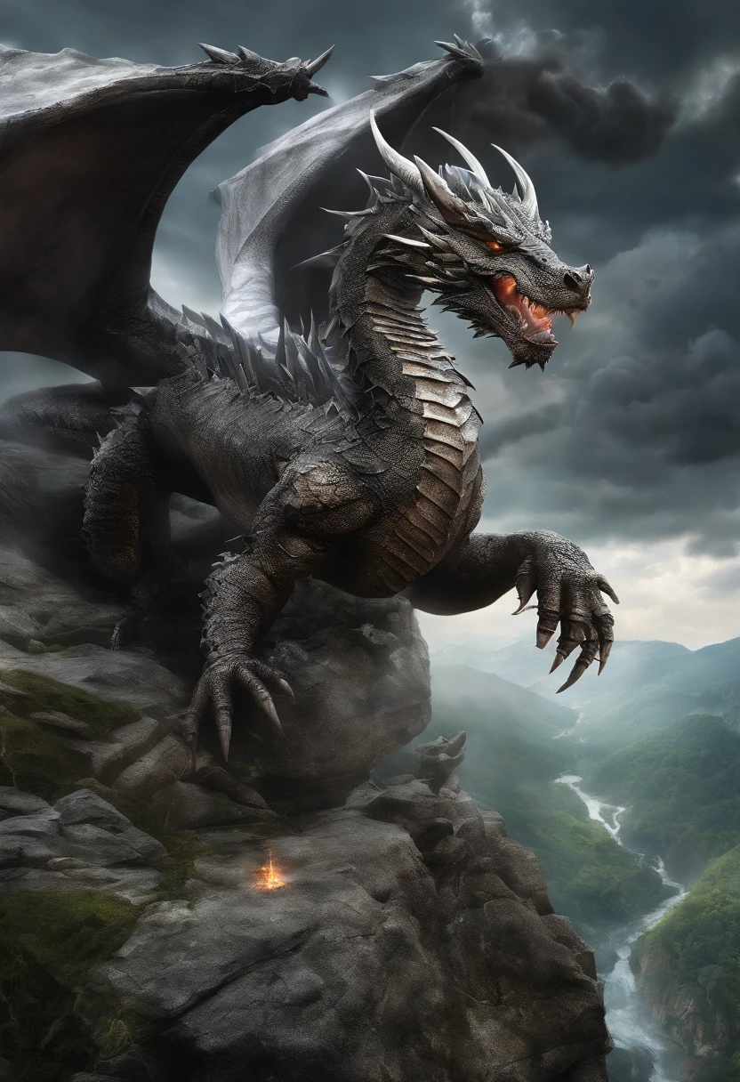 (Masterpiece, High Quality, HD, Detail: 1.3)A divine sword was inserted in the stone, engraved with ancient runes, emitting light and lightning, and the sword was wrapped around the dragon's body, with the shadow of a dragon. It was surrounded by mountains, thunder and lightning, black clouds, and a ray of light.