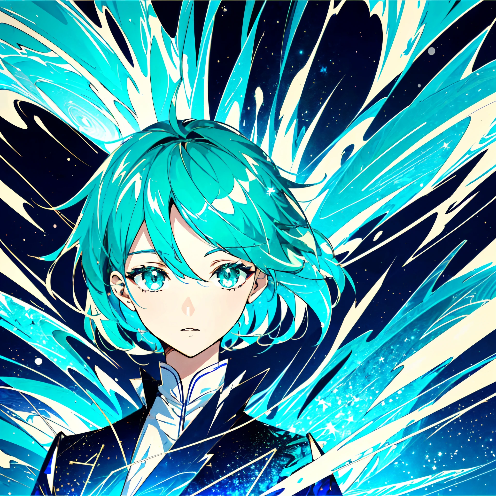 phosphophyllite, phos, short_hair, green_hair, shiny_hair, portrait, regal, robe, intricated, detailed,  cyberpunk,  splash screen, swirling background