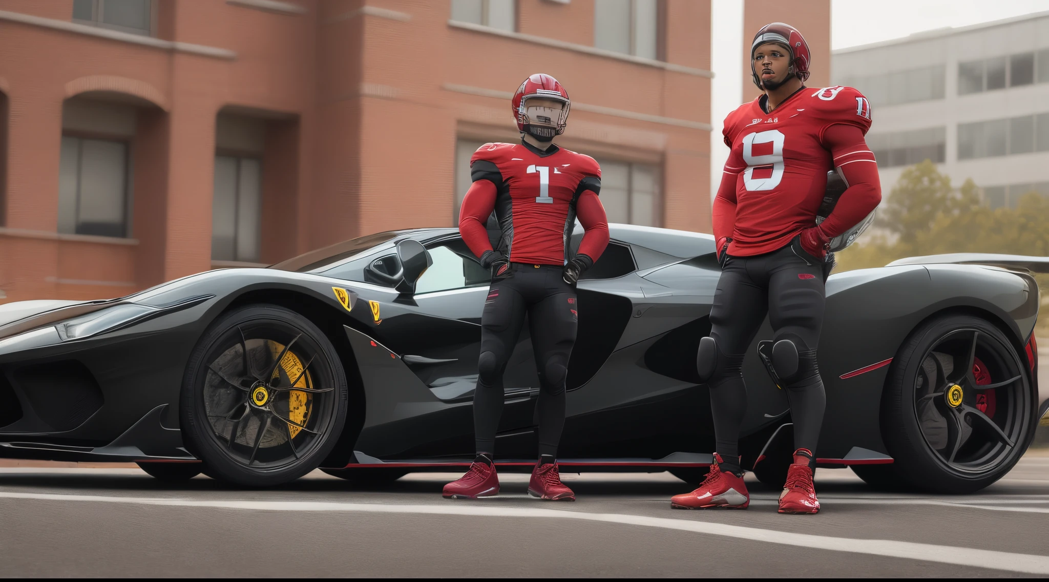 Rutgers football player posing infront of a Ferrari La Ferrari with the doors open