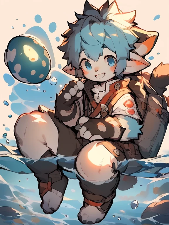three fourths view,Blue body,Bushy hair,shota,Blue and yellow hair,toddlers,eBlue eyes , Master masterpieces, A high resolution,8K,detailedbackground,high high quality, schoolboy,独奏 ,((under the water, airbubble, airbubble)),The body floats,Happy expression,((lalafell)),the only person,((author:Puinki,Artis:1.2),(author:Unreal Land,author:Kuroi Junmi,author:milkytiger1145,author:Morkey,author:Emolga 1,Pass through the egg sac:1.2),(author:Xia Huaiting:0.8),(author:Pino Deheni:0.8),(stay in log:0.8),(author:Chunni:0.8).)