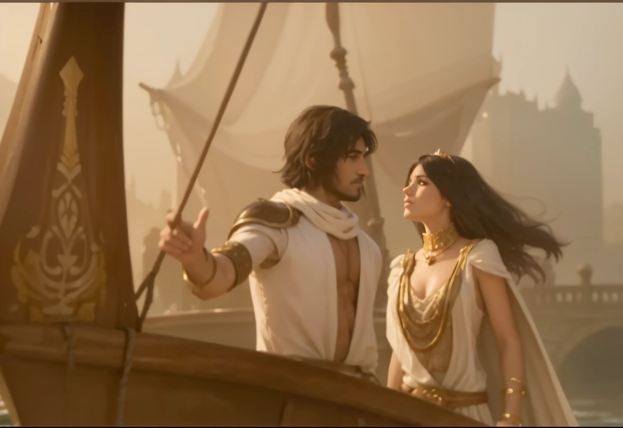 The prince and princess on a boat based on the game Prince of Persia