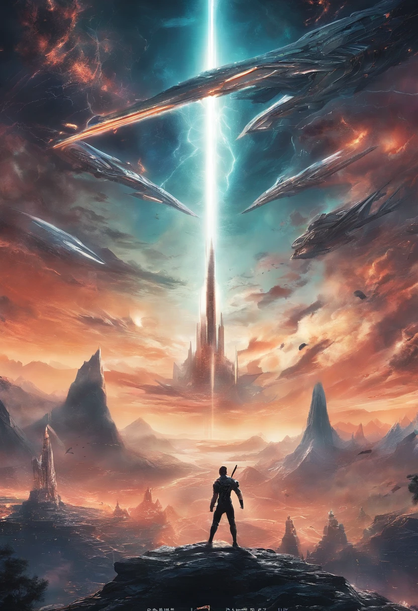 (Masterpiece, High Quality, HD, Detail: 1.3)A scholar, stepping on a divine sword, flies into the sky, surrounded by swords, one person controls ten thousand swords, sword master, ten thousand swords in unison, the great battle of the dragon, lightning, mountain tops, dark clouds, light, darkness.