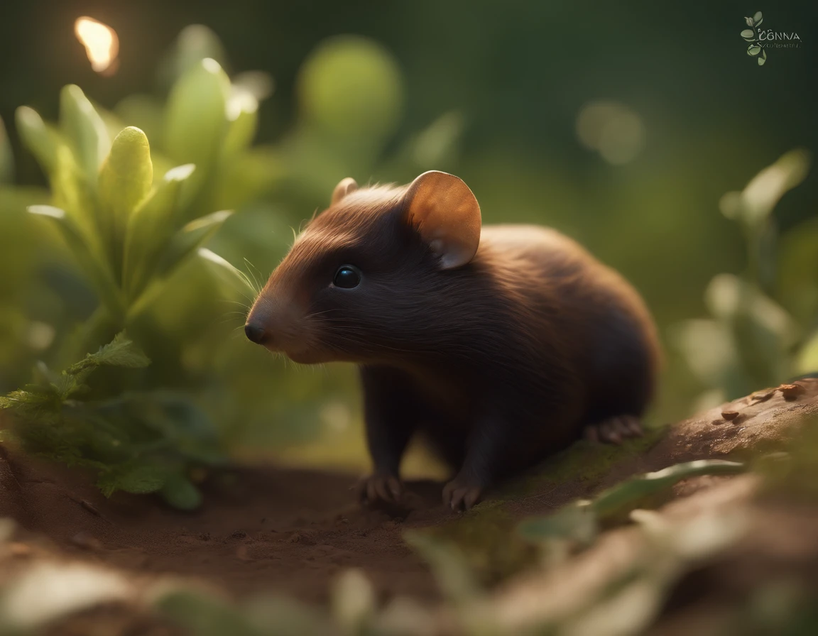 close-up of cute little fireflies, illuminating the bush, detailed picture, cgsociety, detailed painting, artstation hd, higly detailed, cgsociety, photo realism, ConceptArt, artstation hd, official arts, bokeh  ,(CBZBB:1.25),gremlin, gremlin, looks like a mole, ((Ez idna)), in a clearing under an oak tree, holding a large acorn in his paws, CBZBB,Cute, Small, baby, Beautiful, Fantasy art, deviant art, trending artstation, Digital Art, Detailed, Realistic, humanoid, character, tiny, Cinematic shot, cinematic portrait of a mole, cute character, looks like a mole,