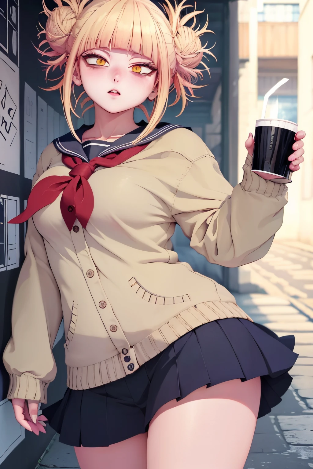 Himiko Toga es un personaje del manga y anime My Hero Academia., creada por Kohei Horikoshi. Ella es miembro de la Liga de Villanos y posee una peculiaridad llamada "Transformar".," que le permite asumir la apariencia y la voz de cualquier persona que haya ingerido su sangre.. Himiko Toga es conocida por su personalidad inquietante y yandere., often exhibiting an obsession with blood and a desire to understand and embrace their true self.. Ella es representada como un personaje peligroso e impredecible., often using their quirk to infiltrate and deceive others. A pesar de su naturaleza malvada, Himiko Toga has gained popularity among fans for her unique design and complex personality..