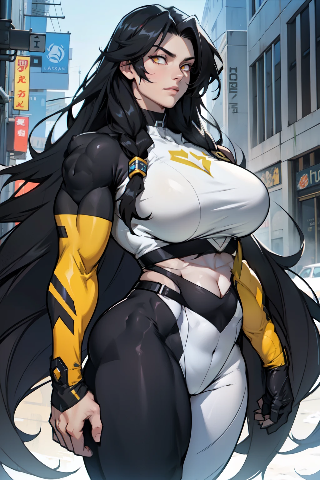 1 girl muscular pale skin muscular muscular muscular black hair yellow eyes huge breasts muscular muscular long hair long hair long hair long hair long hair long hair long hair long hair huge breasts long hair long hair long hair long hair muscular muscular long long long long long long long long long crop top leggings skinsuit