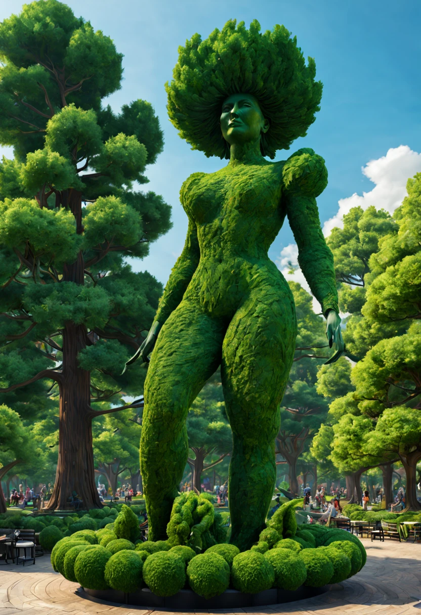 (nature theme park), plant sculpture in park square, (Sculpture symbolizes mother), lovely community, Peaceful, Happy, (best composition), ultra-wide-angle, octane render, enhance, intricate, (best quality, masterpiece, Representative work, official art, Professional, unity 8k wallpaper:1.3)