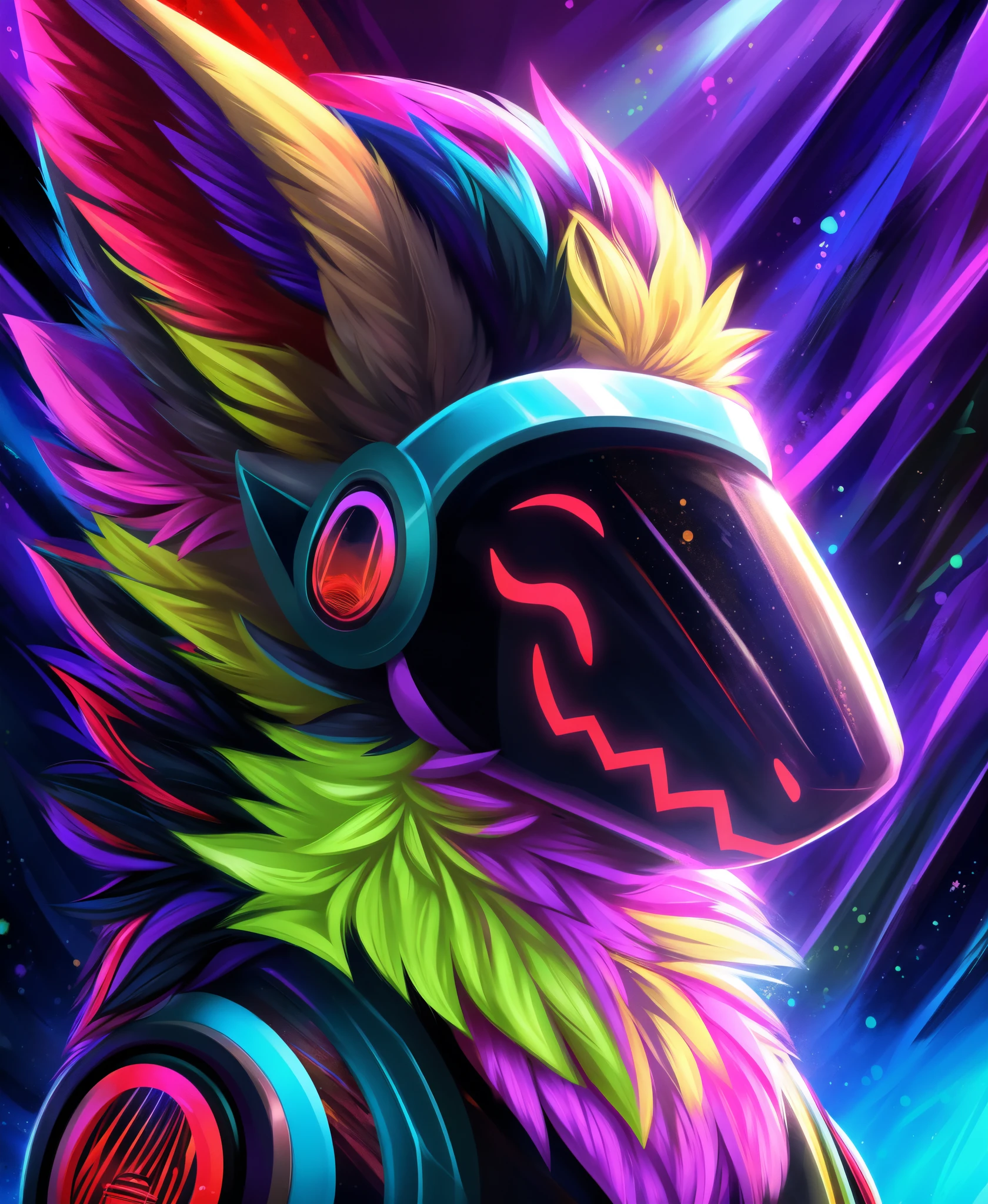 red protogen, Smiles, comfortable, Dynamic lighting, illustration, portrait, Beautiful, particles (High Quality,10,10,highres,masterpiece:1.2), ultra-detail, Impressionism:colorfully,