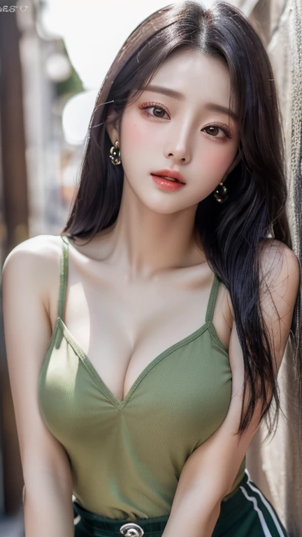 (Best Quality, 4K, Masterpiece: 1.3), Pretty Korean Woman, 1girl, Sexy: 1.1, Long Dark Black Hair: 1.1, Ultra-detailed Face, Detailed Lips, Delicate Eyes, Double Eyelids, ((Short Pants)), Big Breast, (W cup), Woman Age 20, (Loose) Transparent T-Shirt, Full Body, Sexy