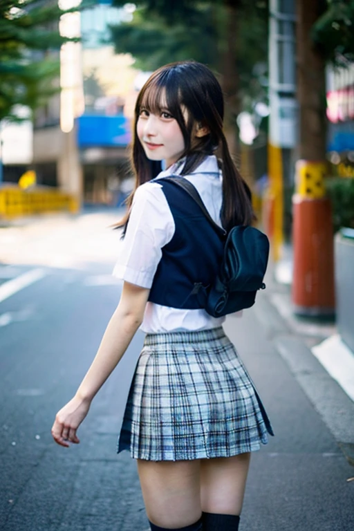 Shibuya,in school uniform,hi-school girl,Skirt short,Rear view,Thigh main,Panties in full view