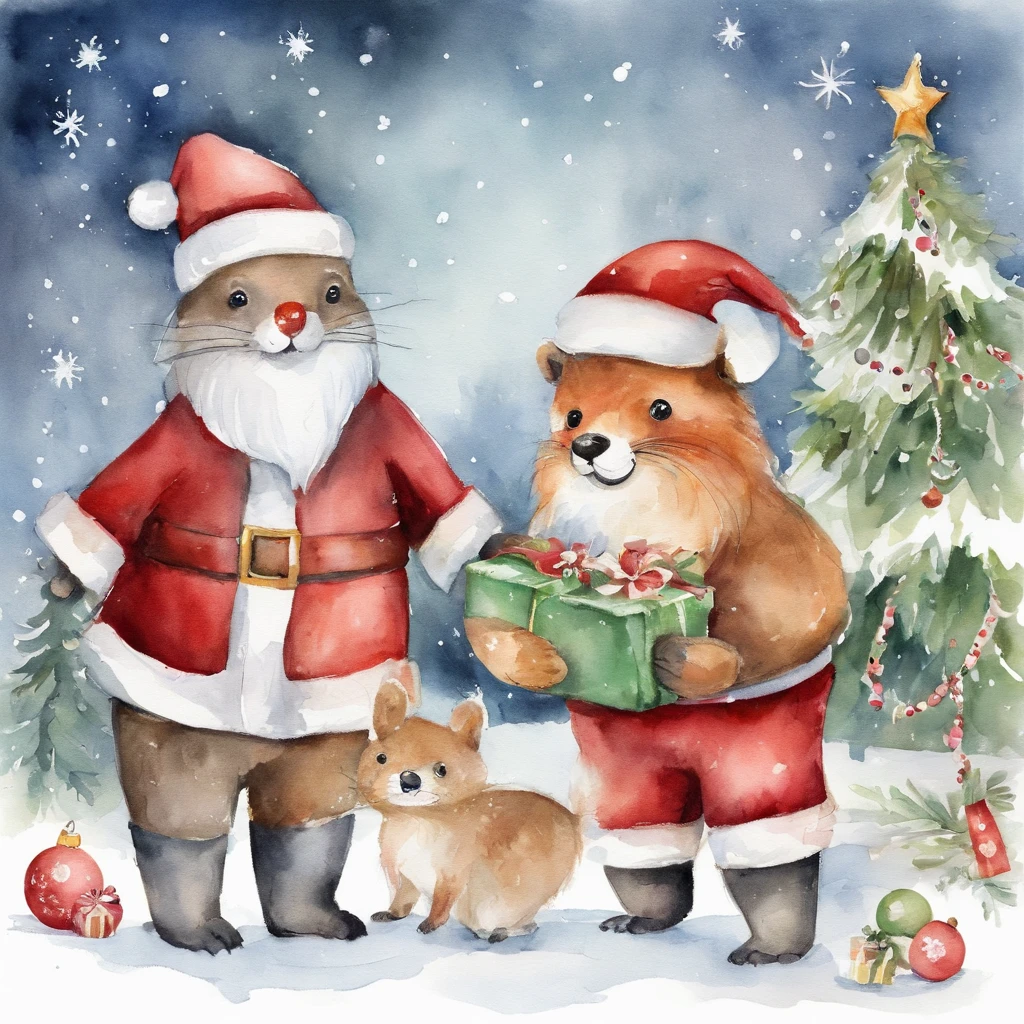 Christmas cute animals children Christmas illustration postcard style