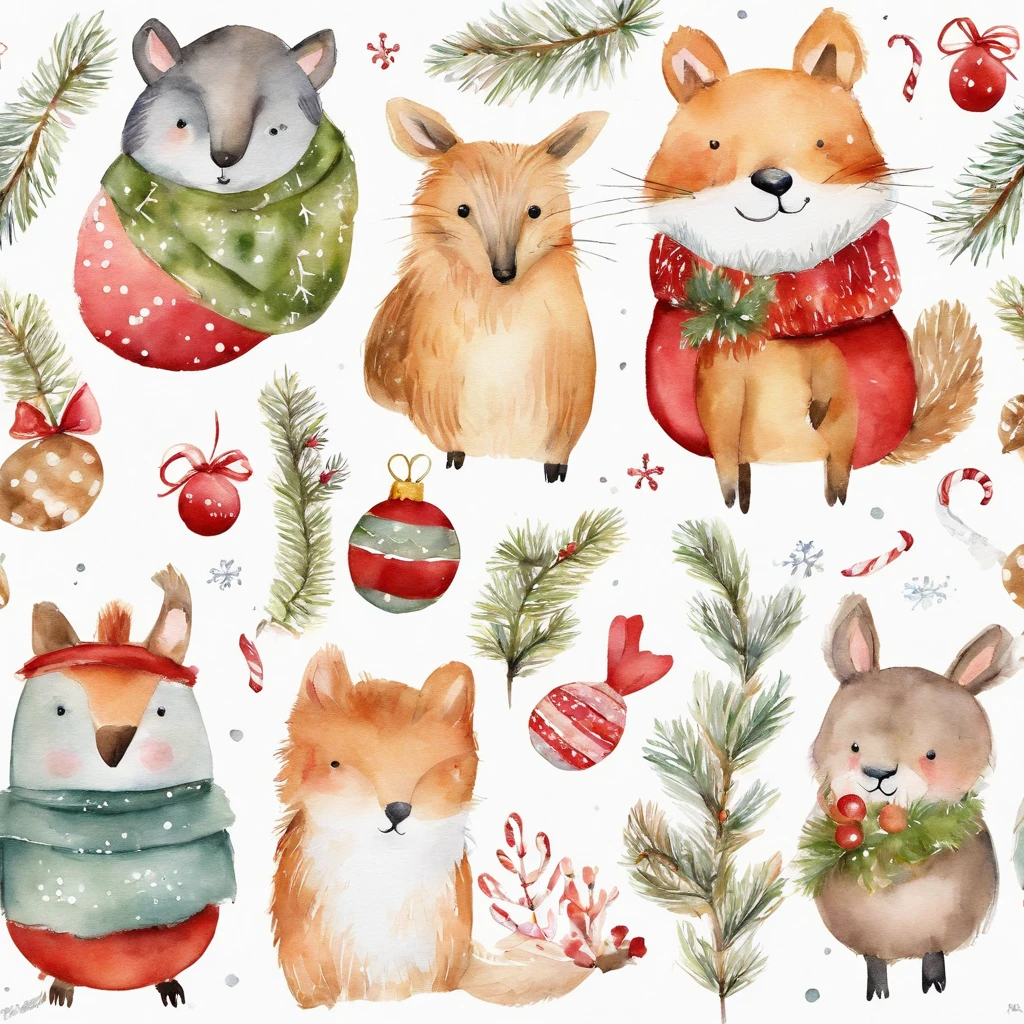 Christmas cute animals children Christmas illustration postcard style