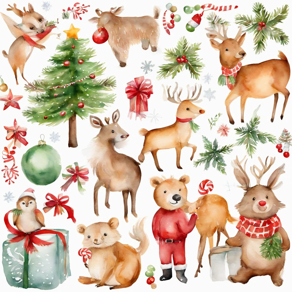 christmas cute animals children christmas illustration postcard style christmas party