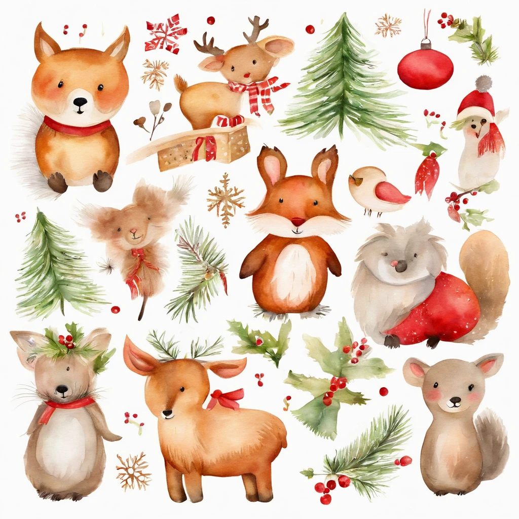 christmas cute animals children christmas illustration postcard christmas party