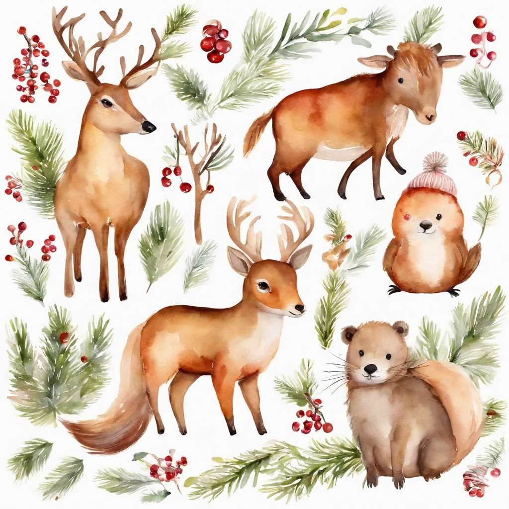 christmas cute animals children christmas illustration postcard style christmas party