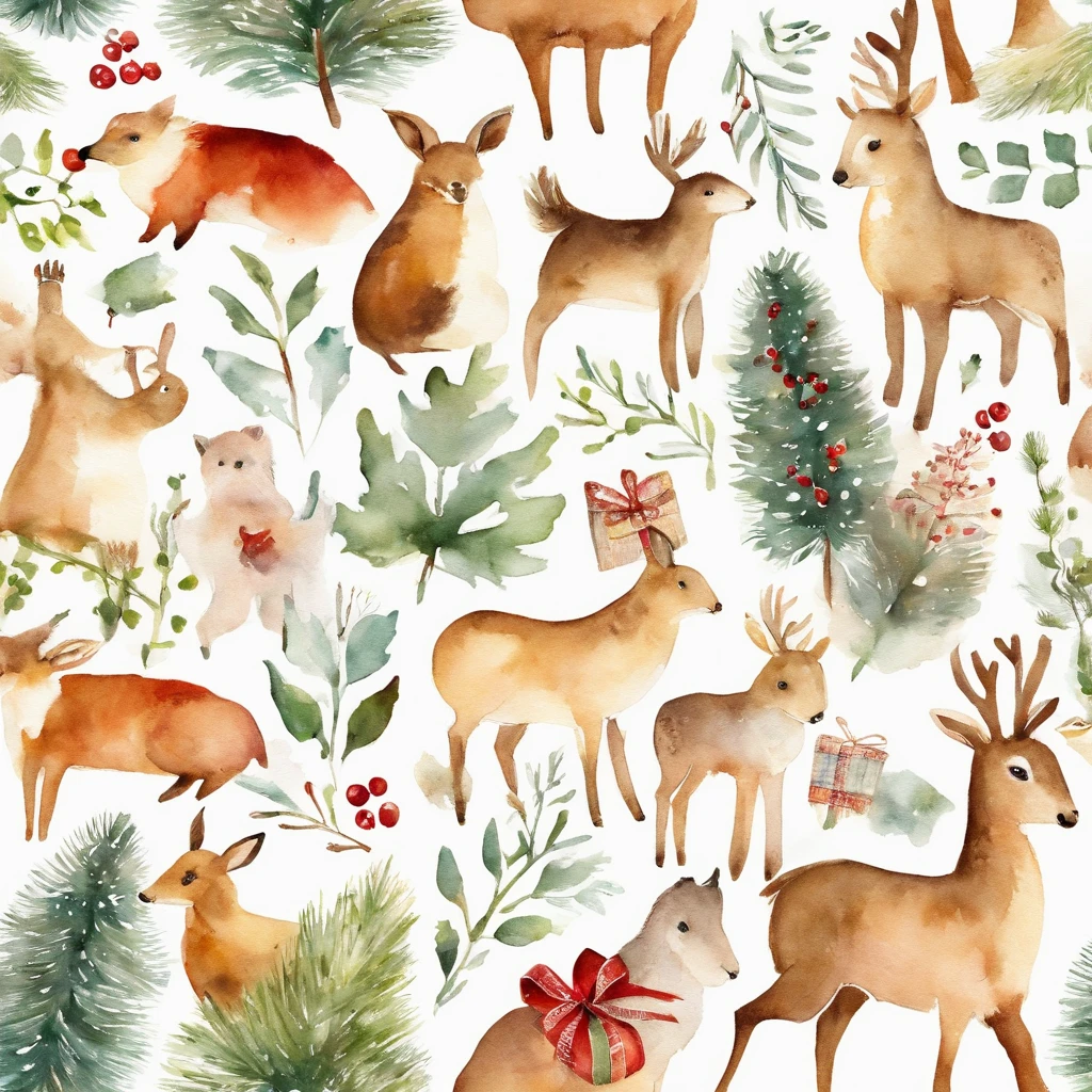 christmas cute animals children christmas illustration postcard style christmas party