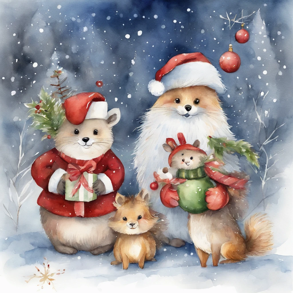 christmas cute animals children christmas illustration postcard style christmas party