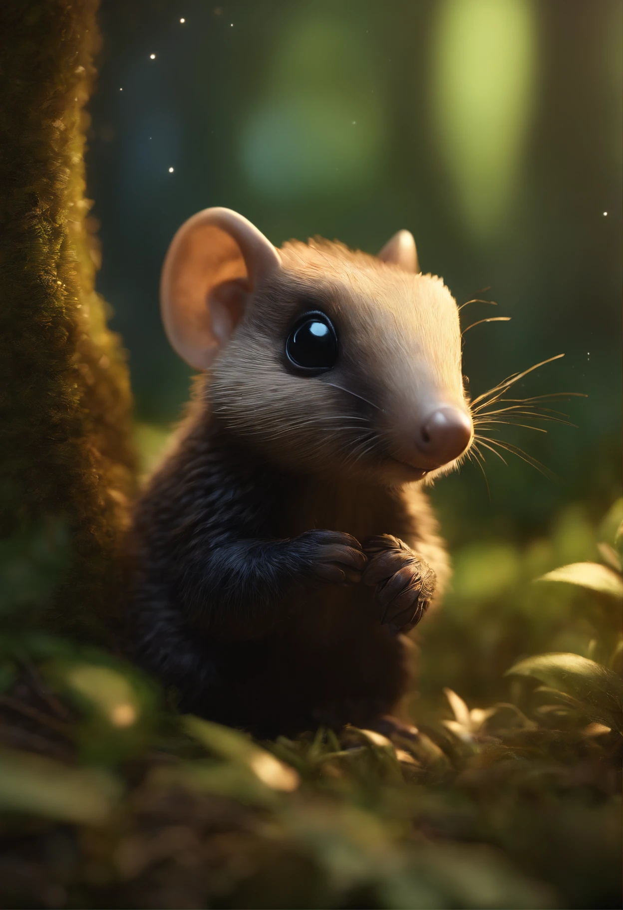 closeup angle of cute tiny little glowworms illuminating a bush, a detailed painting, cgsociety, detailed painting, artstation hd, high detail, cgsociety, photorealism, concept art, artstation hd, official art, bokeh ,(CBZBB:1.25),gremlin, gremlin, echidna-like, ((ez idna)), in a clearing under an oak tree, holding an acorn in his paws, CBZBB,Cute, Small, baby, Beautiful, Fantasy art, deviant art, trending artstation, Digital Art, Detailed, Realistic, humanoid, character, tiny, Cinematic shot, cinematic portrait of the Anteater, cute character, looks like an anteater,