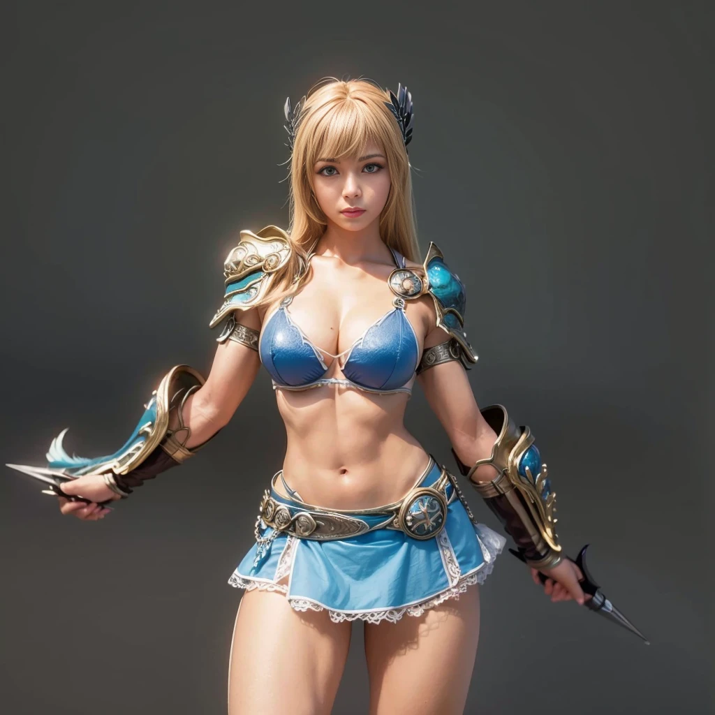 (best quality,ultra-detalhado),(Realistic:1.37), "Sophitia", Rosto bonito e detalhado, maquiagem preta nos olhos, expression serious, textura ultra realista, rosto delicado, Fit physique, usando batom e brilho labial