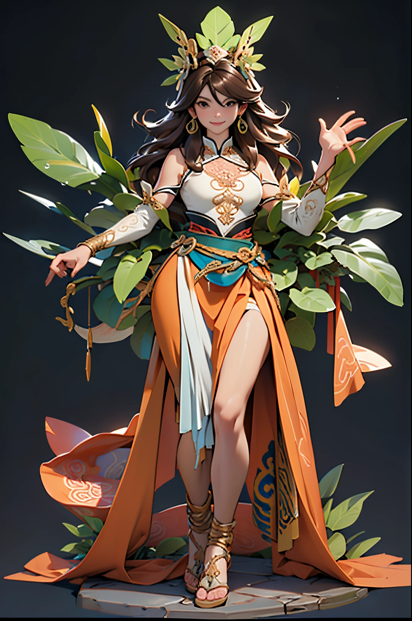 ((Sculpture design)),((full body portrait of person)),((undying)),((tmasterpiece)),(entire body image:1.6,Full body photo:1.6,From the feet to the top of the head:1.6),【Create a logo based on:femele(Nu wa),(goddess with human body and snake tail:1.5),(The lower body is a serpentine tail:1.6),(Chinese mythology),(Goddess Fan),(Jessica Alba:1.4),(gentleness),(maternal),(mature),(Perfect woman),(Long brown hair:1.4),big earrings,graceful stance,Dunhuang clothes,Dunhuang skirt,((Delicate and intricate headdress)),((symbol of god)),Great Wilderness East Meridian:0.4】,((tangled,datura,Tangles,entangled)),(Computer graphic arts:1.4), (s fractal art: 1.3),(( Best quality at best,32K,Highest high resolution,hyper HD,)), (( Professional Quality,Perfect photography, ray traycing, perfect volumetric lighting, hight quality octane render, High quality vectors)), ((Complicated details,hyper-detailing:1.2,Intricate details:1.2)), ((Ultra photo realsisim,photorealestic,3Drenderingof)),((epic image)),(Blind box toy style:1.5),((simple backgound,deep dark background:1.2,with black background)),详细的脸, 詳細な目,Clean skin,(correct hand:1.6),(Complete and beautiful five fingers:1.6),(anatomically correct limbs:1.5),(Anatomically correct perspective and occlusion:1.5),(Correct anatomy:1.5),(Add a base:1.6),(base:1.6),((base:water element and earth element)),((Less skin exposure)),