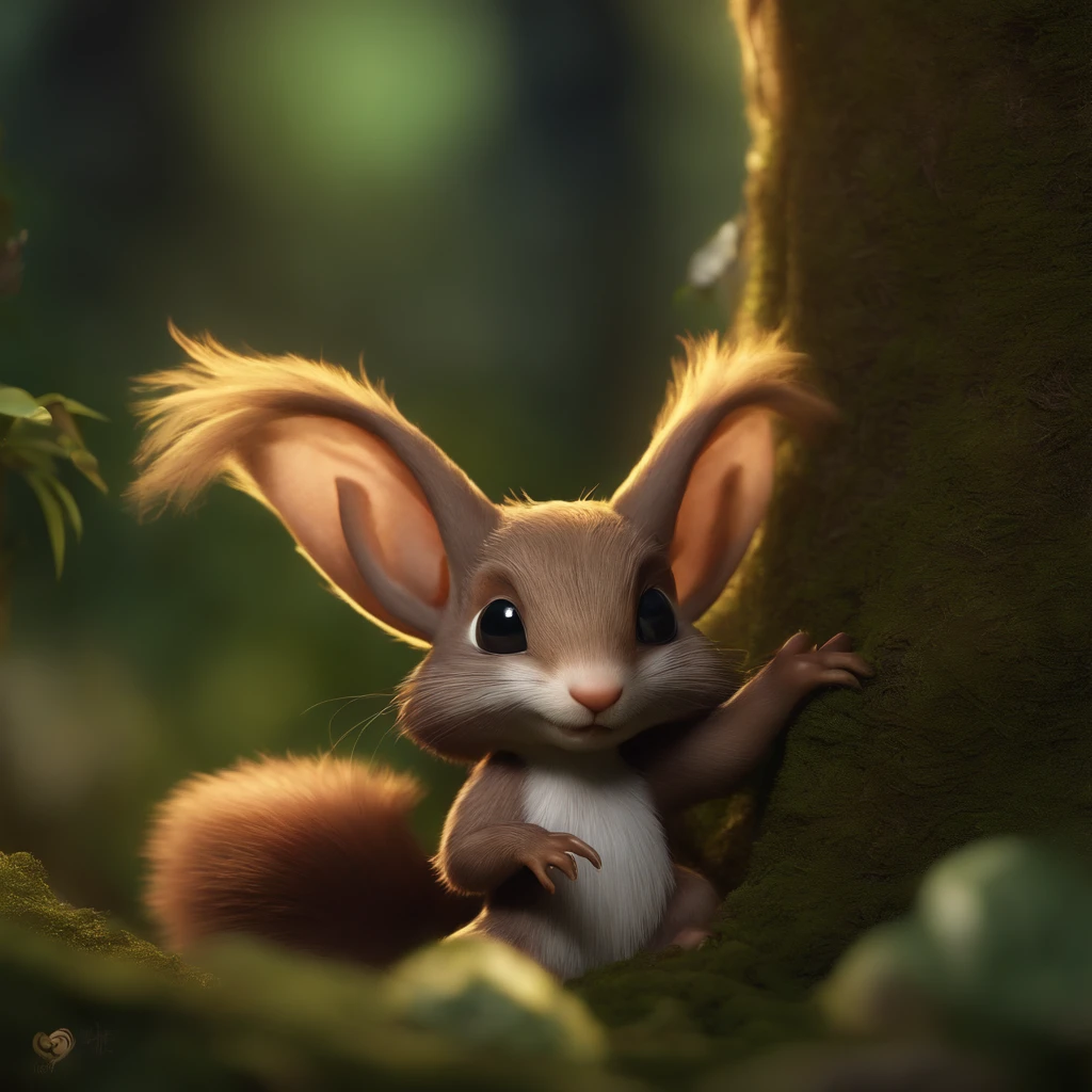 Close-up angle of cute tiny fireflies, illuminating the bush, a detailed painting, cgsociety, Detailed painting, artstation hd, high detail, cgsociety, photo realism, Concept art, artstation hd, official arts, bokeh ,(CBZBB:1.25),gremlin, fantasy style, in style of dark fantasy art, fairy tale style hobbit style, in the style of John Tolkien, Looks like creatures in clothes, ,gremlin looks like a squirrel((Squirrel)), huge ears with tassels, cute nose, Big fluffy tail, five toes, wear a vest with a hood, wearing a backpack, detailing, Hobbit-style house in a clearing under an oak tree, Squirrel Gremlin holds a large acorn in his paws, CBZBB,Cute, Small, baby, Beautiful, Fantasy art, deviant art, trending artstation, Digital Art, Detailed, Realistic, humanoid, character, tiny, Cinematic shot, cinematic portrait of a fairy squirrel, cute character, looks like a gremlin, looks like a mole, ,gremlin, squirrel-like, bright silver and brown, Big fluffy tail, Large tasseled ears,cute nose,summer in a vest with a hood, covered with silver fur, holding a large acorn in his paws, water, Burrow, tree roots stick out from the walls in the hole, mushrooms sticking out of the ground, Best Quality, Masterpiece, in style of dark fantasy art,真实感, Realism, tmasterpiece, Brad Jongsan walks in the jungle (Night of the Fireflies), (higly detailed: 1 1), rough face, natural skin, hiquality, NSFW, pretty eyes, (Detailed face and eyes), (s face: 1 2), tumult, Complementary, real-photo, ...........PSD, Lightweight Film Photography, sharp-focus, contrast lighting, Detail Skin, high resolution 8k, Crazy detailing, Realistic, professional photo of a, 8K UHD, dslr, soft light, hiquality, film grains, Fujifilm XT3, dark fantasy style, Dark Fantasy, fairytale,