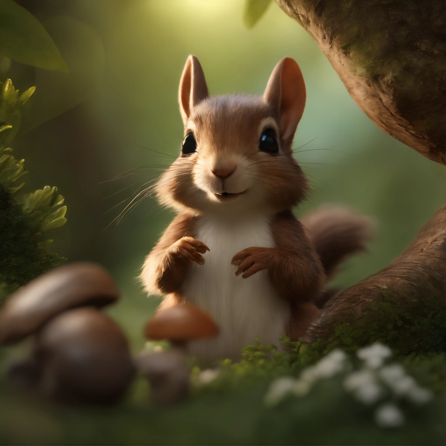 Close-up angle of cute tiny fireflies, illuminating the bush, a detailed painting, cgsociety, Detailed painting, artstation hd, high detail, cgsociety, photo realism, Concept art, artstation hd, official arts, bokeh ,(CBZBB:1.25),gremlin, fantasy style, in style of dark fantasy art, fairy tale style hobbit style, in the style of John Tolkien, Looks like creatures in clothes, ,gremlin looks like a squirrel((Squirrel)), huge ears with tassels, cute nose, Big fluffy tail, five toes, wear a vest with a hood, wearing a backpack, detailing, Hobbit-style house in a clearing under an oak tree, Squirrel Gremlin holds a large acorn in his paws, CBZBB,Cute, Small, baby, Beautiful, Fantasy art, deviant art, trending artstation, Digital Art, Detailed, Realistic, humanoid, character, tiny, Cinematic shot, cinematic portrait of a fairy squirrel, cute character, looks like a gremlin, looks like a mole, ,gremlin, squirrel-like, bright silver and brown, Big fluffy tail, Large tasseled ears,cute nose,summer in a vest with a hood, covered with silver fur, holding a large acorn in his paws, water, Burrow, tree roots stick out from the walls in the hole, mushrooms sticking out of the ground, Best Quality, Masterpiece, in style of dark fantasy art,真实感, Realism, tmasterpiece, Brad Jongsan walks in the jungle (Night of the Fireflies), (higly detailed: 1 1), rough face, natural skin, hiquality, NSFW, pretty eyes, (Detailed face and eyes), (s face: 1 2), tumult, Complementary, real-photo, ...........PSD, Lightweight Film Photography, sharp-focus, contrast lighting, Detail Skin, high resolution 8k, Crazy detailing, Realistic, professional photo of a, 8K UHD, dslr, soft light, hiquality, film grains, Fujifilm XT3, dark fantasy style, Dark Fantasy, fairytale,