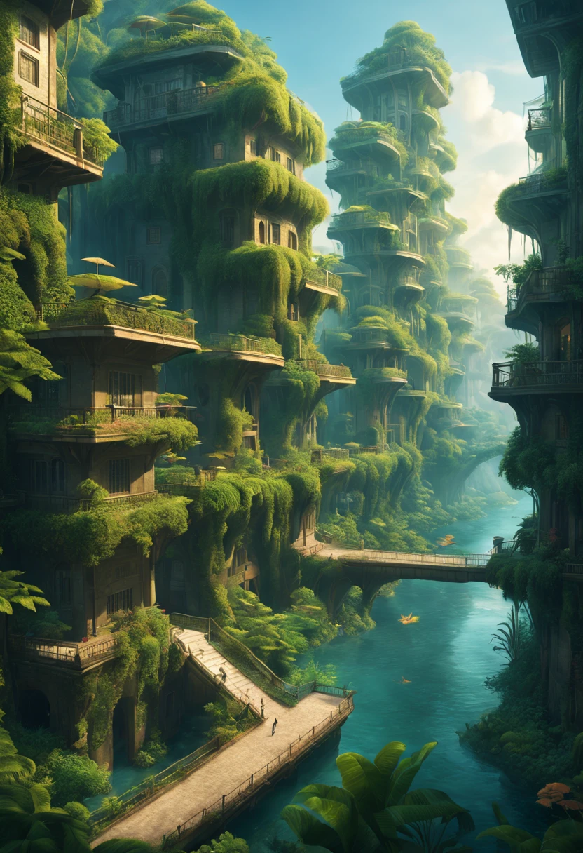 (CG scene design), (character design), poster design,
(Utopian World, Giant Cities Under the Deep Sea),All houses and facilities are identical,No inequality of residence due to differences in wealth or power,Convenient transportation in the city,Streets extend in all directions,No noise and pollution,
An oasis is a paradise surrounded by greenery,It is located on a vast plain,surrounded by eternal spring。Its architectural style is full of harmony between the future and nature,Tall trees as building materials,The sun shines through the leaves on the road。The meandering stream in the city flows through every house,People wake up to the sound of birdsong,Fall asleep again to the sound of insects。