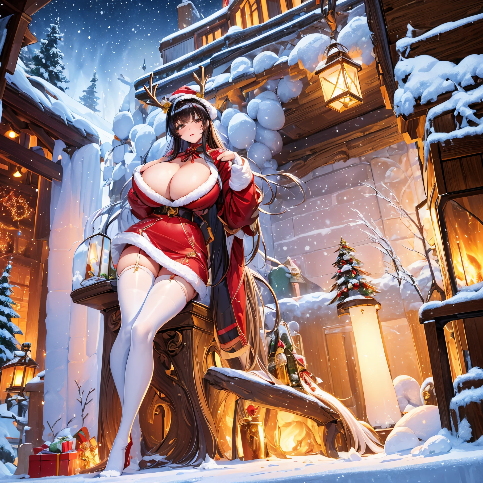 (Best quality at best,4K,8K,A high resolution,tmasterpiece:1.2),ultra - detailed,(actual,realistically,realistically:1.37),(Best quality at best, 8K, 32K, tmasterpiece, hyper HD:1.3),Photos of charming women, 1 plump girl, ((Huge cleavage :1.5)), (Abs, long slim figure, perfect body figure :1.2), (erotic dress: 1.1), (indoor, natta :1.2), The face is very detailed, detailed lips, A detailed eye, Sexy double eye skin,美丽detailed eyes,beautiful detailed lips, Sexy flirting poses, spread their legs, Flirtatious face, Extremely detailed eyes and face,Long eyelashes,1 plump girl,sporty attire,Lighting,Exhibited,Christmas tree,flash lights,Custom red hat and Japanese cloak, mini-skirts, Crispy breasts, Winter wonderland,amaze,Happy,gifts,agitated,joyful expressions,magical ambiance,mistletoe,Decorative style,fluffy snow,the roof,starrysky,peppermint lollipop,magical reindeer,an enchanted forest,Icy breathing,glowing fireplace,wrapper,Decorative style,Christmas stockings,snow covered ground,sled,Sparkling snowflakes,surprise,Sparkling ornaments,Cheerful laughter,early,happy reunion,comfortable socks,cocoa,gingerbread,snowball fight,Icicles
