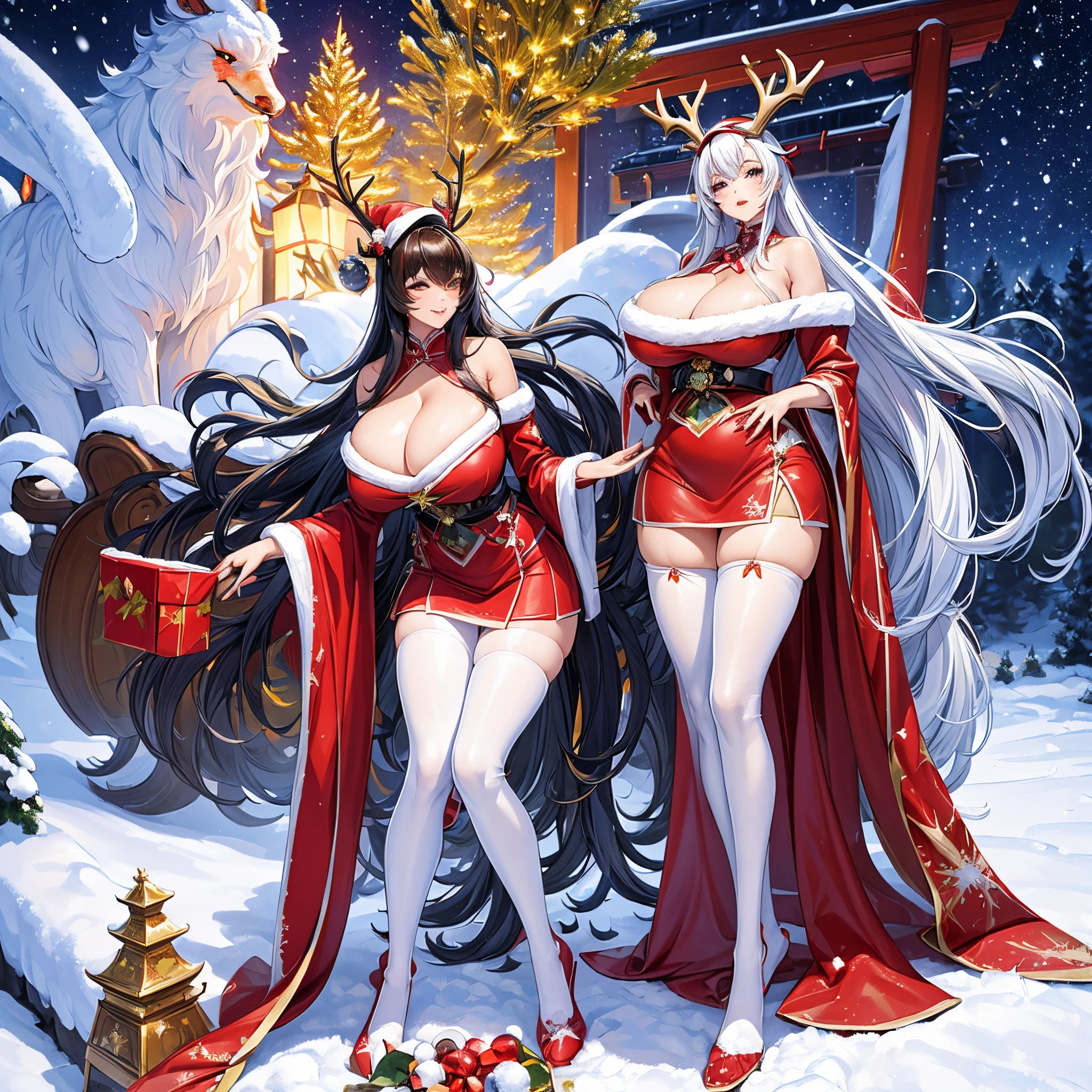 (Best quality,4K,8K,A high resolution,tmasterpiece:1.2),ultra - detailed,(actual,realistically,realistically:1.37),(Best quality, 8K, 32K, tmasterpiece, hyper HD:1.3),Photos of charming women, 1 plump girl, ((Huge cleavage :1.5)), (Abs, long slim figure, perfect body figure :1.2), (erotic dress: 1.1), (indoor, natta :1.2), The face is very detailed, detailed lips, A detailed eye, erogenous binocular skin,beautiful detailed eyes,beautiful detailed lips, Sexy flirting poses, spread their legs, Flirtatious face, Extremely detailed eyes and face,Long eyelashes,1 plump girl,sporty attire,lamplight,Exhibited,Christmas tree,flash lights,Custom red hat and Japanese cloak, mini-skirts, Crispy breasts, Winter wonderland,amaze,Happy,gifts,agitated,joyful expressions,Magical atmosphere,mistletoe,Decorative style,fluffy snow,the roof,starrysky,peppermint lollipop,magical reindeer,an enchanted forest,Icy breathing,glowing fireplace,wrapper,Decorative style,Christmas stockings,snow covered ground,sled,Sparkling snowflakes,surprise,Sparkling ornaments,Cheerful laughter,Early,happy reunion,comfortable socks,cocoa,gingerbread,snowball fight,Icicles
