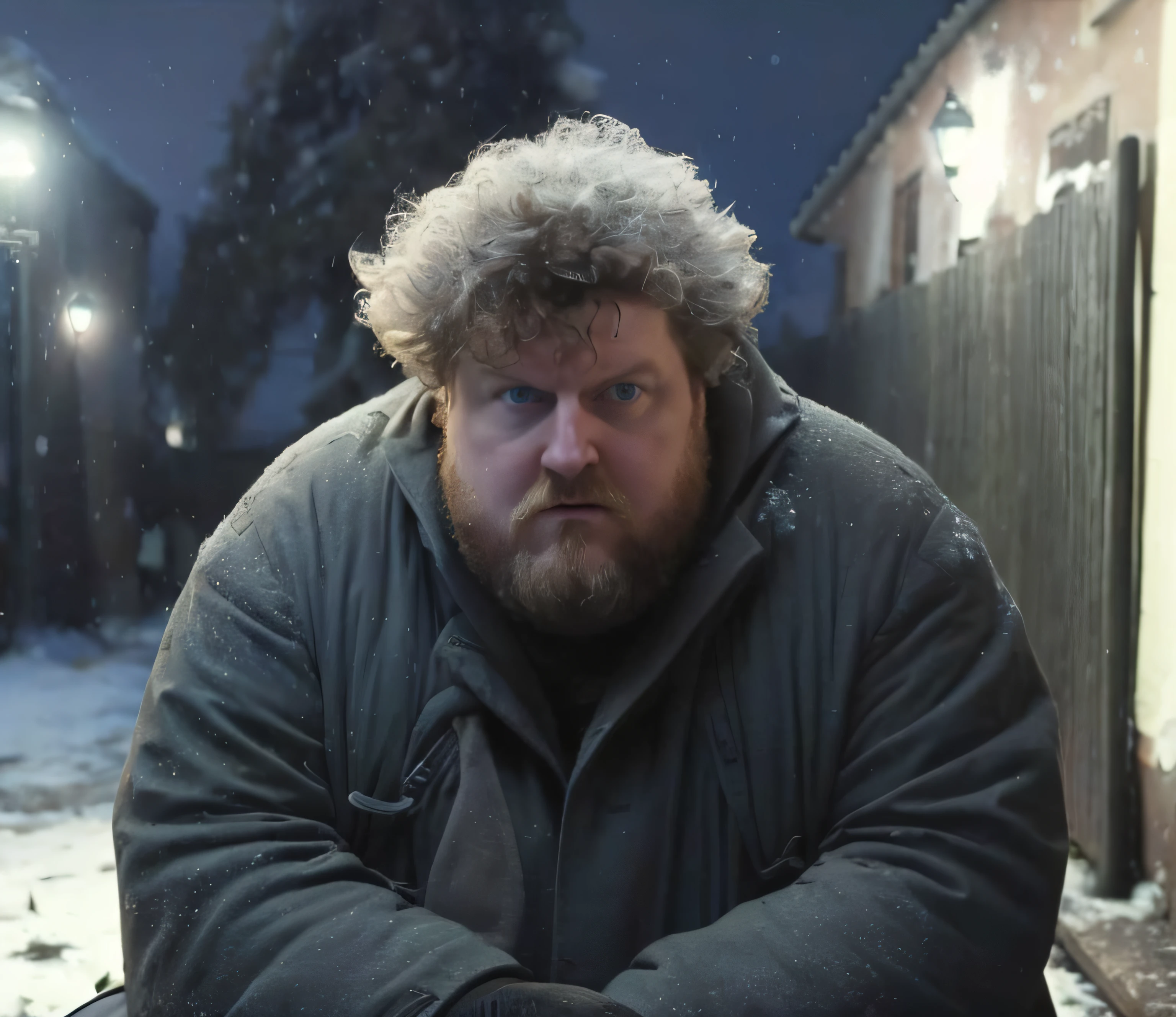 Da sitzt ein Mann auf dem Boden im Schnee, Baron Harkonnen, ! Baron Harkonnen!, innblásinn af Ásgrími Jónssyni, untersetzt, Standbild aus dem Film, Action Juhola, Screenshot aus einem Film, Eric Cartman im wirklichen Leben, Frozen II Klaus Film, Standbild aus einem Live-Action-Film