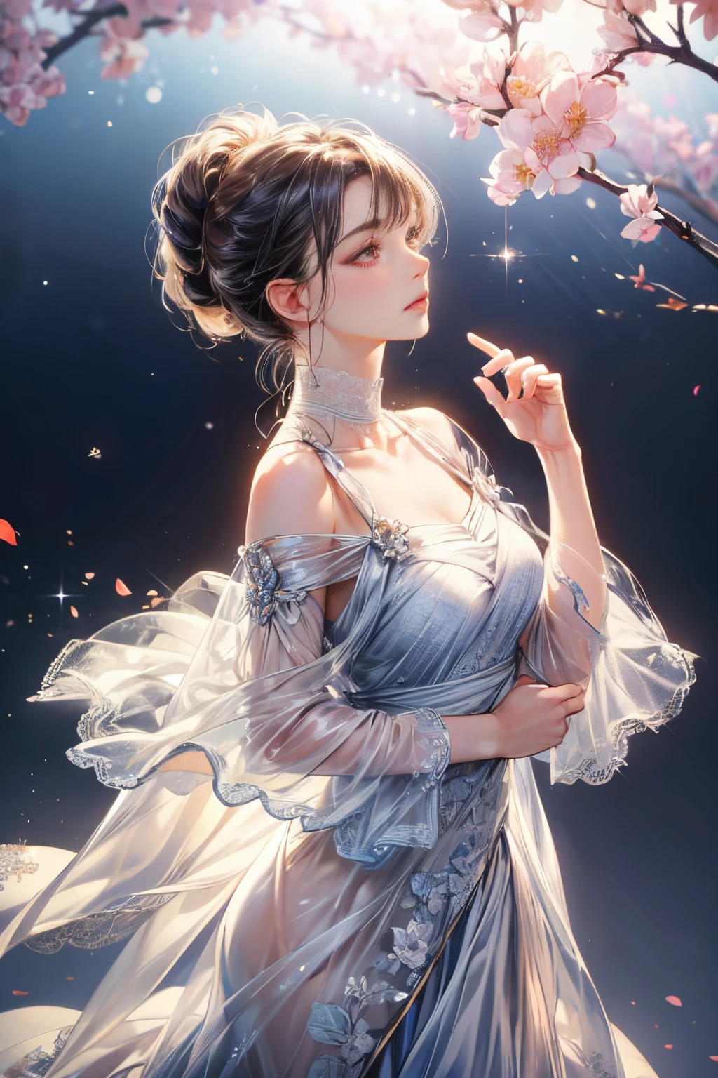 (detailed lips), (realistically:1.37), (Vibrant colors), (Studio lighting), (Focus sharp), (HighDynamicRange), (bokeh), (to contrast), (k hd:1.2), (Elegant hairstyle), (gracefulness), (youthful), (Luxurious and refined accessories), (sparkling clear eyes), (Radiant), (serene), (glowing), (like a dream), (dynamic), (gorgeous one), (sensitive), (drastic), (Complex), (Eternal), (very beautiful clothes,Delicate floral lace embroidery), (mistic), (Ethereal), (mistic), (flawless perfection), (Interesting), (unique), (tmasterpiece), (A high resolution), (Best quality at best, 4K, 8K), Alone, 18yo Girl.DetailsUpgrade details