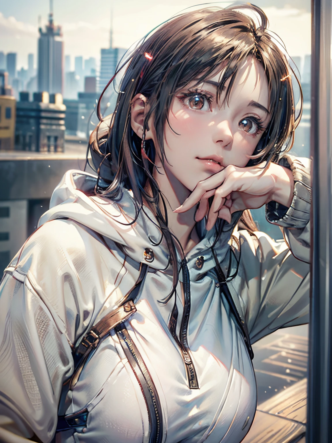(masutepiece), Natural light, Photorealistic, Cameltoe, diffuse glow, depth of fields, Best Quality、profetional lighting、Top image quality、masterpiece、The background is of the best quality、The background is professional lighting、portlate、male people、wearing hoodies、Wearing a hood、