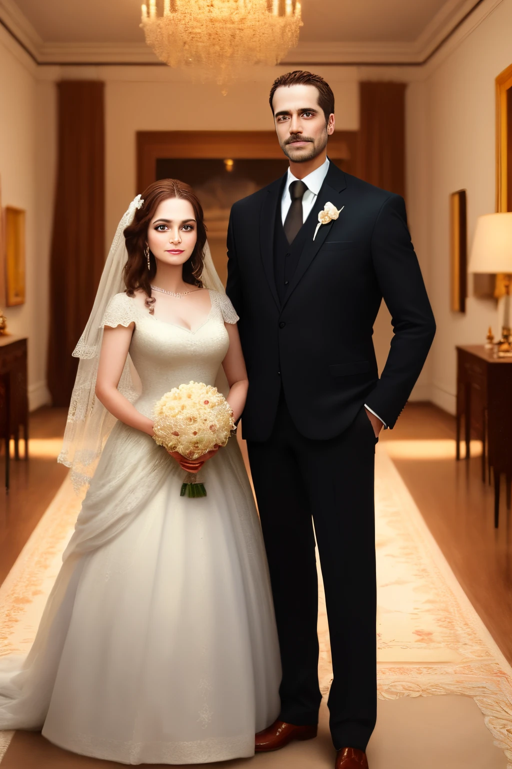 ((best quality)), ((masterpiece)), (detailed), perfect face, husband and wife standing, posing,