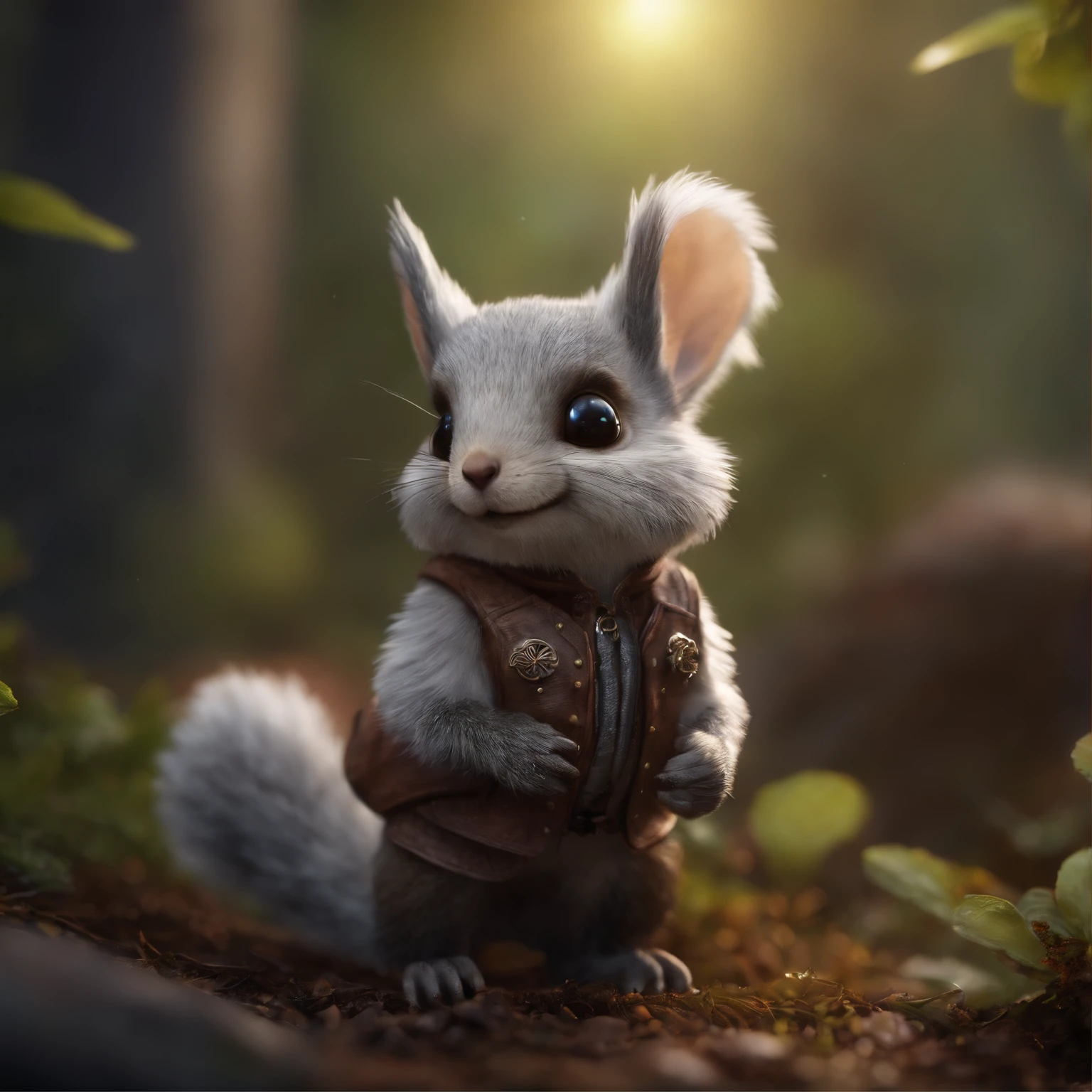 closeup angle of cute tiny little glowworms illuminating a bush, a detailed painting, cgsociety, detailed painting, artstation hd, high detail, cgsociety, photorealism, concept art, artstation hd, official art, bokeh  ,(CBZBB:1.25), ((gremlin),Zhkute, Small, baby, Beautiful, Fantasy art, deviant art, trending artstation, Digital Art, Detailed, Realistic, humanoid, character, tiny, Cinematic shot, Cinematic portrait of a fantastic sci-fi squirrel , wear a vest with a hood, gremlin, squirrel-like , wear a vest with a hood, bright silver and sob, Big fluffy tail, Large tasseled ears, covered with silver fur, water, stands on the shore, Best Quality, Masterpiece, in style of dark fantasy art, gremlin, squirrel-like, bright silver and brown, Big fluffy tail, cute nose, huge ears with tassels, covered with silver fur, wear a brown vest, tousled, five toes on each paw, holding a huge acorn in his paws, I&#39;m standing in a forest clearing under the foliage of bast., acorns lie in the clearing, acorns glow, Crickets fly, Best Quality, Masterpiece, in style of dark fantasy art, fantasy-inspired, in the style of John Tolkien,