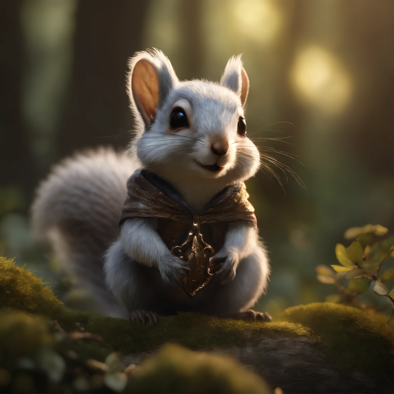 closeup angle of cute tiny little glowworms illuminating a bush, a detailed painting, cgsociety, detailed painting, artstation hd, high detail, cgsociety, photorealism, concept art, artstation hd, official art, bokeh ,(CBZBB:1.25), ((gremlin),Zhkute, Small, baby, Beautiful, Fantasy art, deviant art, trending artstation, Digital Art, Detailed, humanoid, character, tiny, Cinematic shot, cinematic portrait of a squirrel , wearing a tunic with a hood, dark fantasy style, fentezi, John Tolkien,gremlin, squirrel-like, bright silver and sob, long tail, Large tasseled ears, covered with silver fur, water, stands on the shore, Best Quality, Masterpiece, in style of dark fantasy art, gremlin, squirrel-like, bright silver and brown, long tail, double nose, huge ears with tassels, covered with silver fur, wear a brown vest, tousled, five toes on each paw, holding a huge acorn in his paws, I'm standing in a forest clearing under the foliage of bast., acorns lie in the clearing, acorns glow, Crickets fly, Best Quality, Masterpiece, in style of dark fantasy art, fantasy-inspired, in the style of John Tolkien,