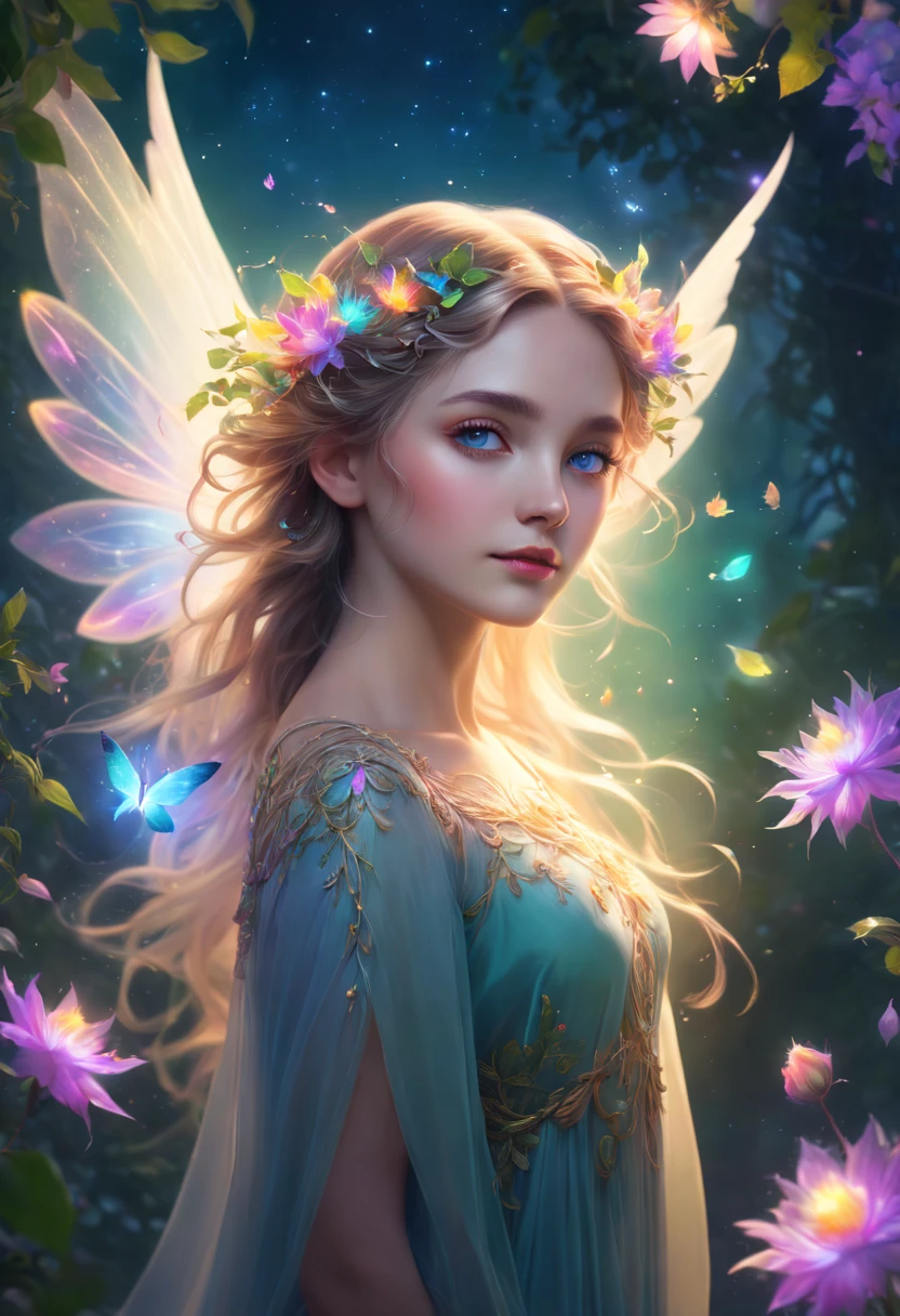 best quality,4k,8k,highres,masterpiece:1.2,ultra-detailed,realistic:1.37,impressionistic,astral colors,dreamlike lighting,ethereal atmosphere,otherworldly charm,magical plant girl,mystical aura,glowing flowers,floating petals,majestic vines,luminous leaves,enchanted garden,fantasy realm,captivating beauty,serene expression,intricate details,delicate features,enchanted eyes,petals in her hair,gossamer wings,celestial glow,harmonious colors,mystic energy,surreal atmosphere,evoking wonder,sublime artistry,vibrant hues,mesmerizing creation,ethereal portrait