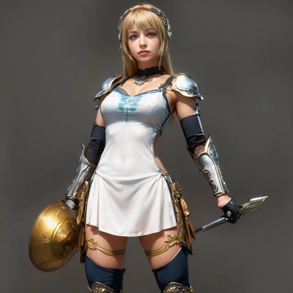 (best quality,ultra-detalhado),(Realistic:1.37), "Sophitia", Rosto bonito e detalhado, maquiagem preta nos olhos, expression serious, textura ultra realista, rosto delicado, Fit physique, usando batom e brilho labial