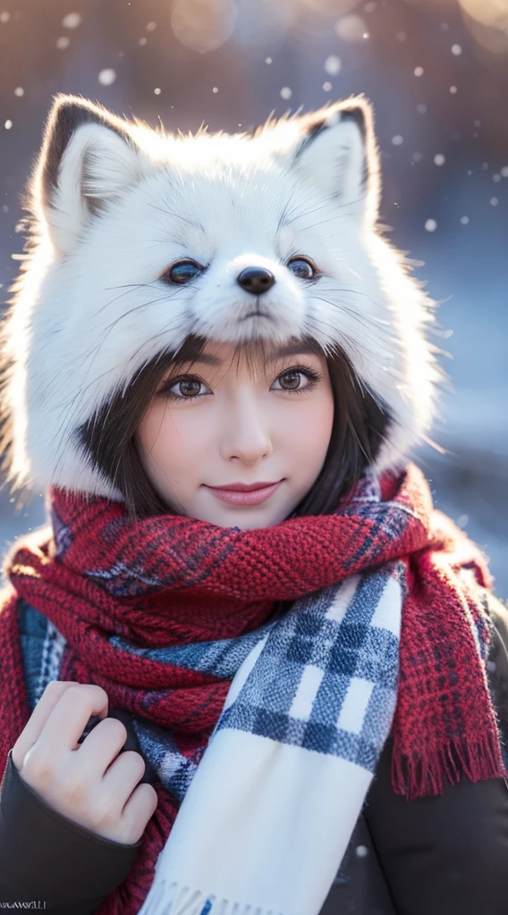 style-nebmagic, portrait of İsmail İnceoğlu, Gazelli, James Jean, Anton Fadeev and Yoshitaka Amano, fluffy cute arctic fox in a Style-SylvaMagic scarf in the snow, Very detailed, 8K resolution, Digital Art, Trending on ArtStation, bright colours, Chibi style, Masterpiece, Charming, Friendly, pretty;
