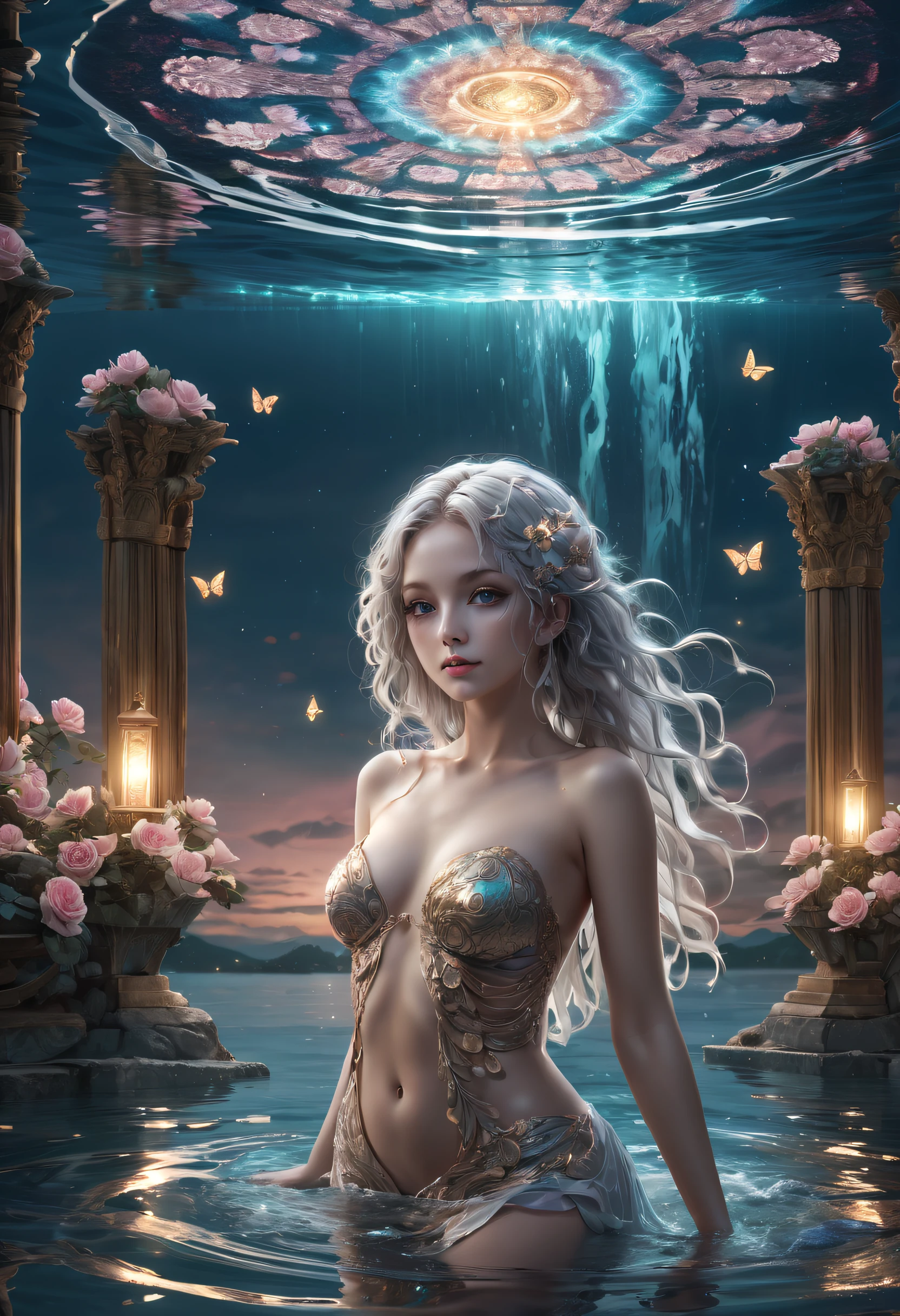 Obra maestra, despampanante, espectador, Realidad, Toma de cuerpo completo, cabello platino, cabello largo y rizado, Agua real, Mini camiseta blanca transparente, Bathing in a river pond, Arte extremadamente detallado, ruboroso, agua corriendo por el cuerpo, small breasts, piernas sexys, sexual arousal, sexual expression, piel radiante, intrincado, Elegant and highly detailed digital photography, pintura majestuosa y surrealista, Filigrana de mariposa dorada, vidrios rotos (Obra maestra, sidelit, hermosos ojos finamente detallados: 1.2), Arte WLOP, (Obra maestra), La mejor calidad, ojos expresivos mirando hacia los lados, Cara perfecta, Retrato de una hermosa diosa con cabello platinado, Intricate Digital Photography, elegante, Altamente detallado, majestuoso, hermosos ojos finamente detallados: 1.2), HDR, (Detailed background window to a new dimension, Plantas y flores: 0.7) infinidad, Infinity symbol, cielo nocturno con luna llena, Cara y cuerpo altamente detallados, cinematic lighting, fotorrealista, 1 girl, 18 years old, dark brown eyes , ojos grandes, cuerpo muy delgado, acostado en la columna del templo, (piernas abiertas), labios rosados, bald pussy, bien iluminado, beautiful and aesthetic: 1.2), (1 girl), extremadamente detallado, (Arte fractal: 1.3), De color, More Detailed, Beautiful goddess emerging from the ocean, Caucasian girl with shiny silver hair, cuerpo femenino completo, ojos dorados, Olas salvajes, grandes olas, tatuajes de mandala oriental, vestidos transparentes, piel mojada con agua, cielo tormentoso, atardecer cielo al aire libre, nubes de tormenta rojas, Antiguo templo flotando en el mar, Reloj viejo flotante, lamplight, linterna, Hermosa chica con una leve sonrisa, bosque, Flores y rosas, vagina visible, vagina rosada, cascada, tatuajes de mandalas y flores en el cuerpo desnudo, dedos de los pies sumergidos en agua, hermosa diosa mirando el agua del estanque, Front view, Sin bragas, fantasy, world of The Lord of the Rings, magica, tatuajes de mandalas y flores en el cuerpo desnudo, Front view, Interior del templo inundado con agua de estanque., Columna griega,