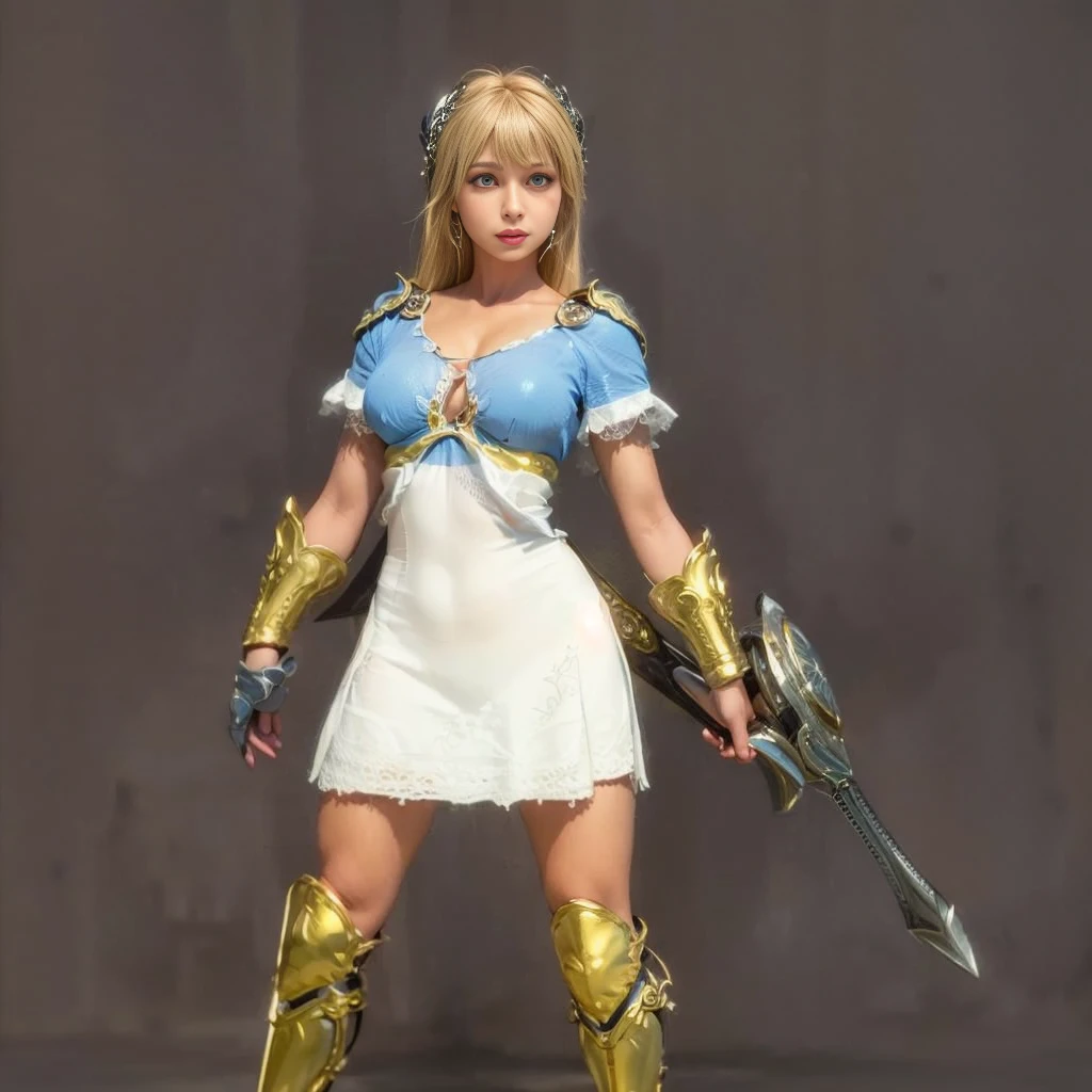 (best quality,ultra-detalhado),(Realistic:1.37), "Sophitia", Rosto bonito e detalhado, maquiagem preta nos olhos, expression serious, textura ultra realista, rosto delicado, Fit physique, usando batom e brilho labial