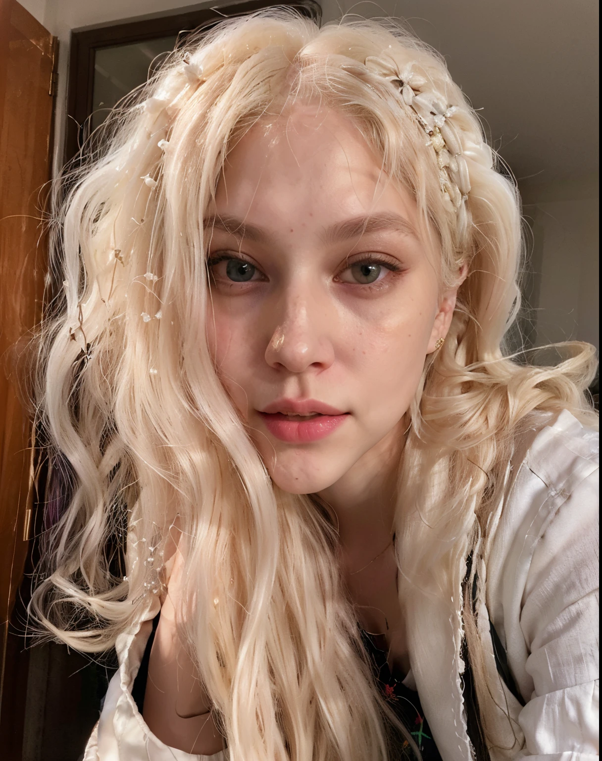blond haired woman with long hair posing for a picture, Jeon Somi, portrait of Jeon Somi, extremely pale blond hair, her hair is white, pale hair, very very pale blond hair, blonde hair and large eyes, hair whitebangs hair, ulzzang, with white long hair, long blonde hair and big eyes, Jeon Somi, with long white hair