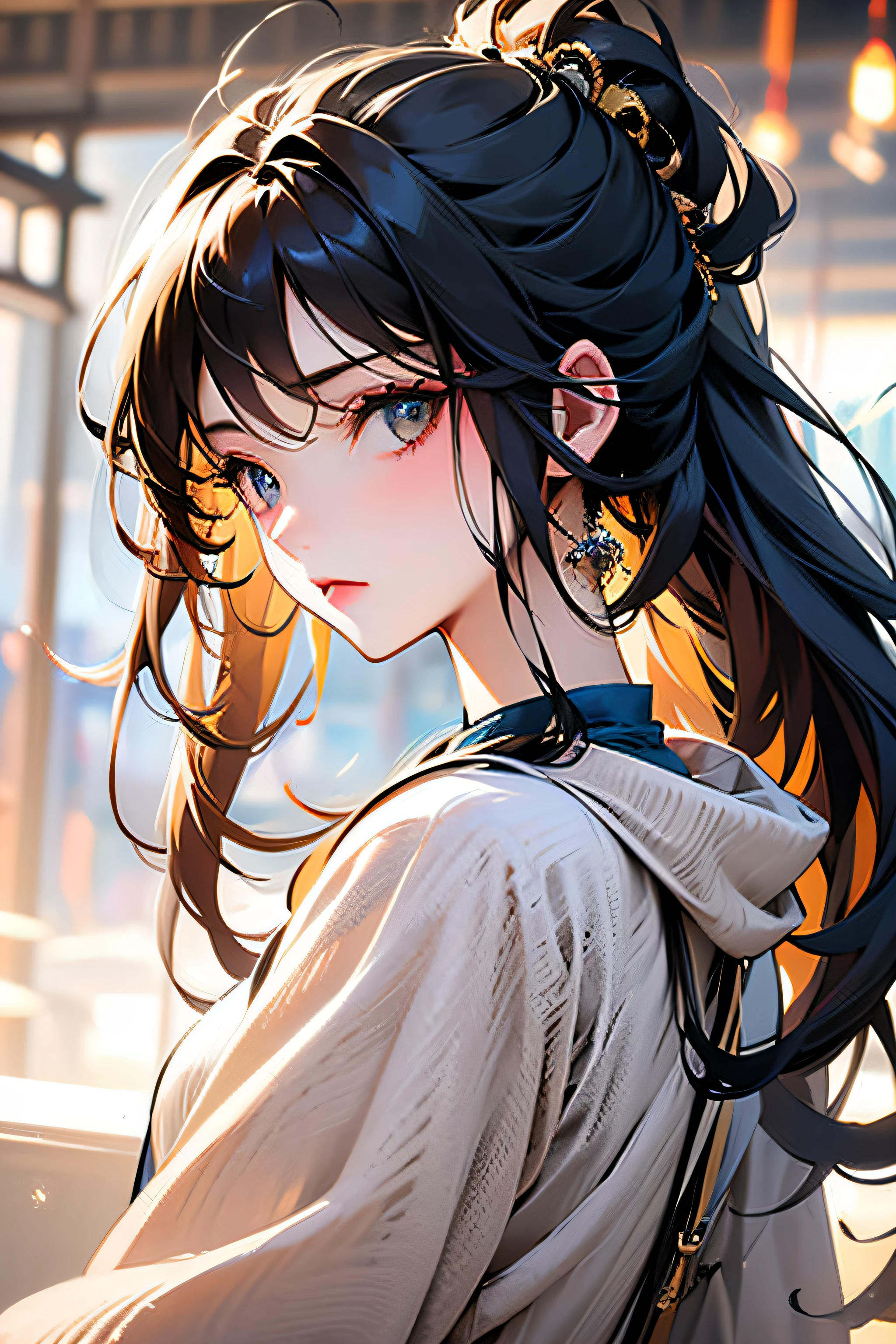 age girl, Coarse cloth clothes,black hair color hair, Eyes are bright