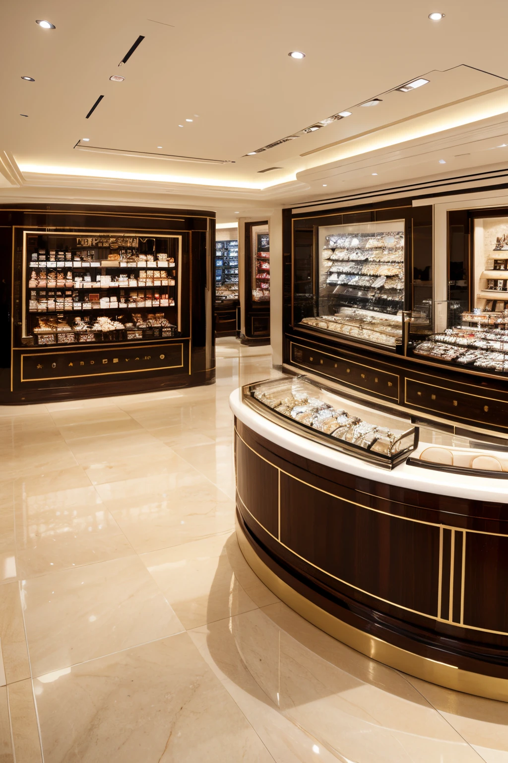 ring shop，Fashion ring showcase，Luxurious décor，many rings，Very complete styles，Medium shot showing the store appearance，真实感，Simple style，