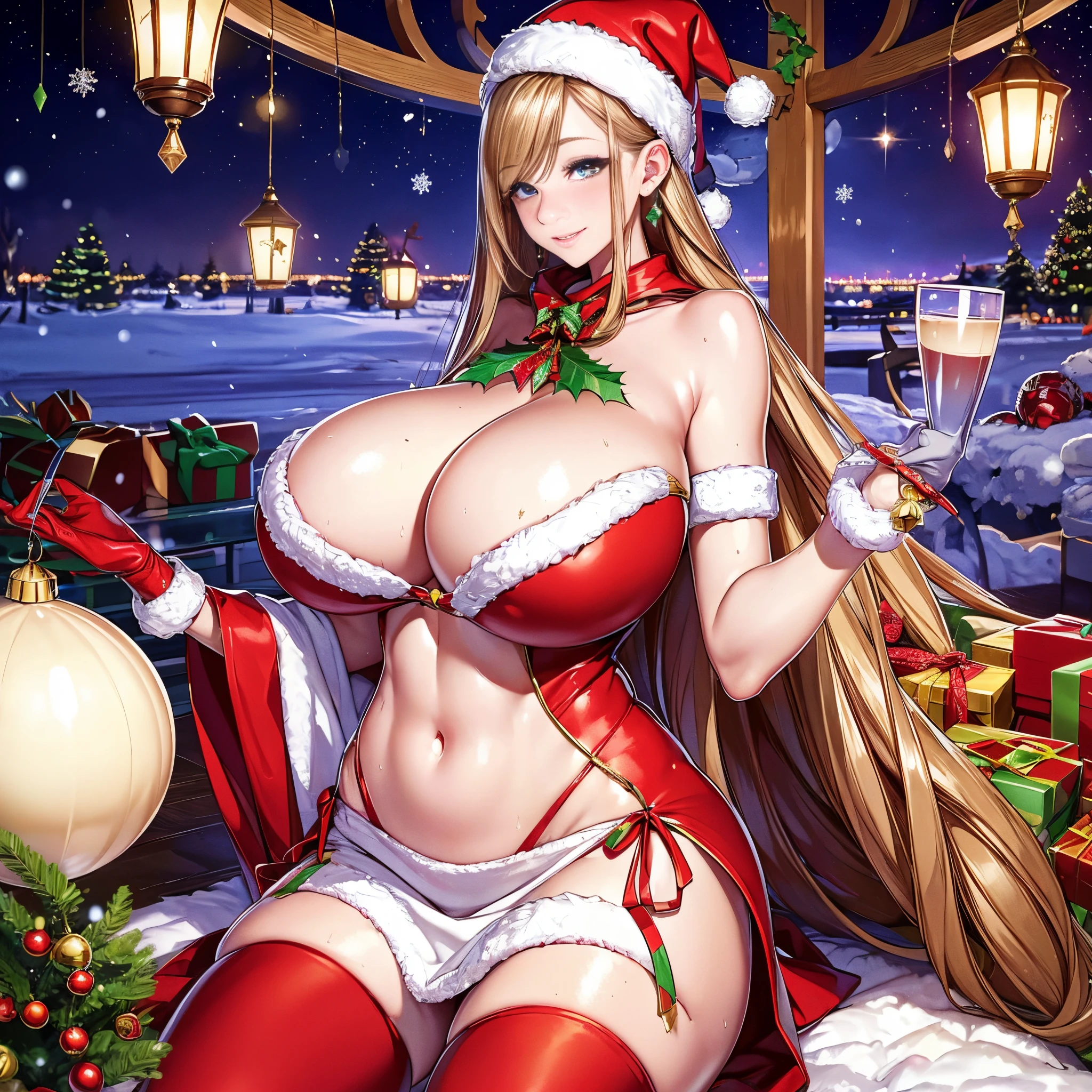 (best quality,4k,8k,highres,masterpiece:1.2),ultra-detailed,(realistic,photorealistic,photo-realistic:1.37),(Best quality, 8k, 32k, Masterpiece, UHD:1.3),Photo of glamorous woman, 1girl, ((Huge breasts :1.5)), (abs, slender figure, perfect body :1.2), (erotic dress: 1.1), (indoor, night :1.2), ultra-detailed face, detailed lips, detailed eyes, double eyelid sexy,beautiful detailed eyes,beautiful detailed lips, sexy flirting pose, spread wide open leg, flirting face, extremely detailed eyes and face,longeyelashes,1girl,portraits,illustrations,present,Christmas tree,sparkling lights,cosy red hat and gloves, mini dress, voluptuous breasts, winter wonderland,wonderment,happiness,presents,excitement,joyful expressions,magical atmosphere,mistletoe,decorations,fluffy snow,rooftop,starry sky,peppermint candy canes,magical reindeer,enchanted forest,frosty breath,glowing fireplace,wrapping paper,ornaments,Christmas stockings,snow-covered ground,sleigh,shimmering snowflakes,delightful surprises,glittering ornaments,cheerful laughter,anticipation,happy reunions,cozy socks,cocoa,gingerbread cookies,snowball fights,icicles