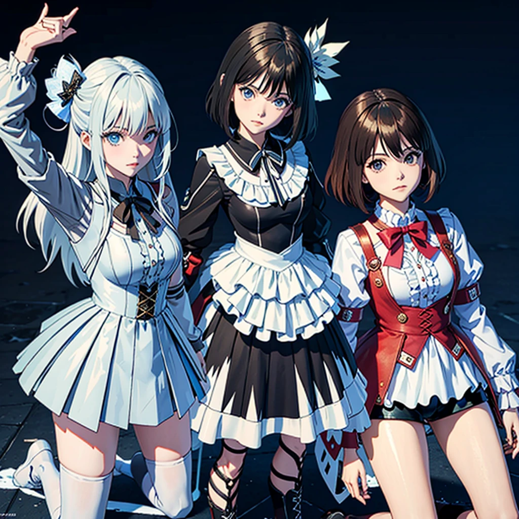 personagens de anime vestidos em preto e branco posando para uma foto, VRCabord, anime estilo 3d, e-, E - Meninalo anime ecchi, Estilo Ecchi, anime estilizado, pixiv 3dcg |, anime estilizado, estilo anime. 8k, usando roupas e armaduras, Anime 3D, Anime 3D, estilo anime