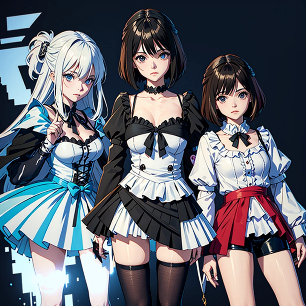 personagens de anime vestidos em preto e branco posando para uma foto, VRCabord, anime estilo 3d, e-menina, E - Menina, estilo anime ecchi, Estilo Ecchi, anime estilizado, pixiv 3dcg |, anime estilizado, estilo anime. 8k, usando roupas e armaduras, Anime 3D, Anime 3D, estilo anime