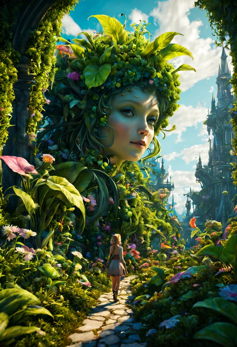 by greg rutkowski, (Plant Girl:1.4), Fairy Tales, fantasy art, Dreamscape, (best composition), ultra-wide-angle, octane render, enhance, intricate, (best quality, masterpiece, Representative work, official art, Professional, unity 8k wallpaper:1.3)