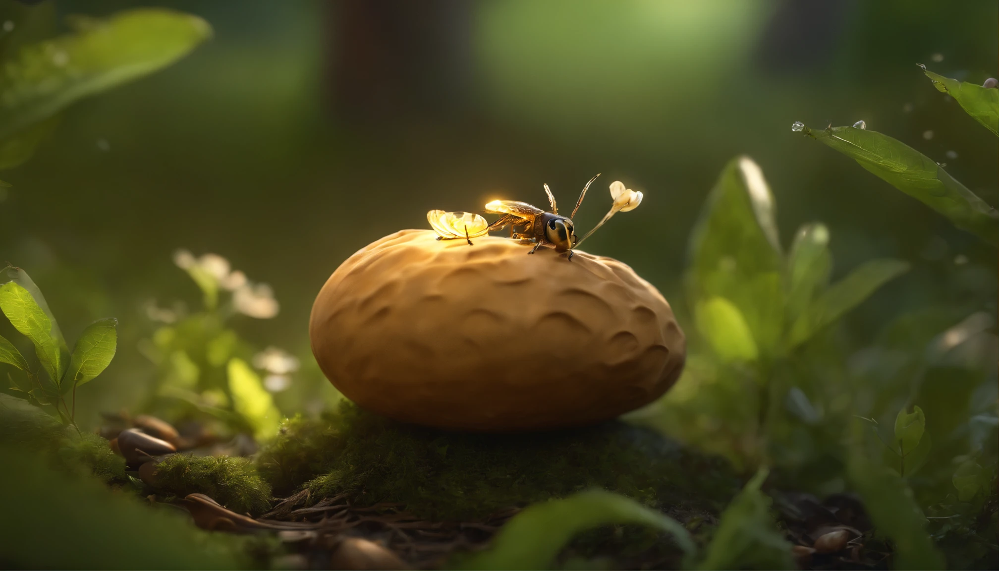 Close up of cute tiny fireflies, lighting up a bush, a detailed painting, cgsociety, Detailed painting, artstation hd, high detail, cgsociety, photo realism, Concept art, artstation hd, official arts, bokeh ,(CBZBB:1.25), ((gremlin, taupe),Zhkute, fantasy forest, big huge oak, Huge roots, sticking out of the ground, the ground is covered with grass, a bunch of nuts, acorns are lying around, leaves, mushrooms sticking out, Beautiful, Fantasy art, deviant art, trending artstation, huge acorn, tiny, Cinematic shot, cinematic portrait of a light forest, glade, rill, 真实感, Realism, tmasterpiece, Big Oak, leaved (Night of the Fireflies), (higly detailed: 1 noise, Complementary, real-photo, ..........PSD, Lightweight Film Photography, sharp-focus, contrast lighting, Detailed description of oak, high resolution 8k, Crazy detailing, Realistic, professional photo of a, 8K UHD, dslr, soft light, hiquality, film grains, Fujifilm XT3