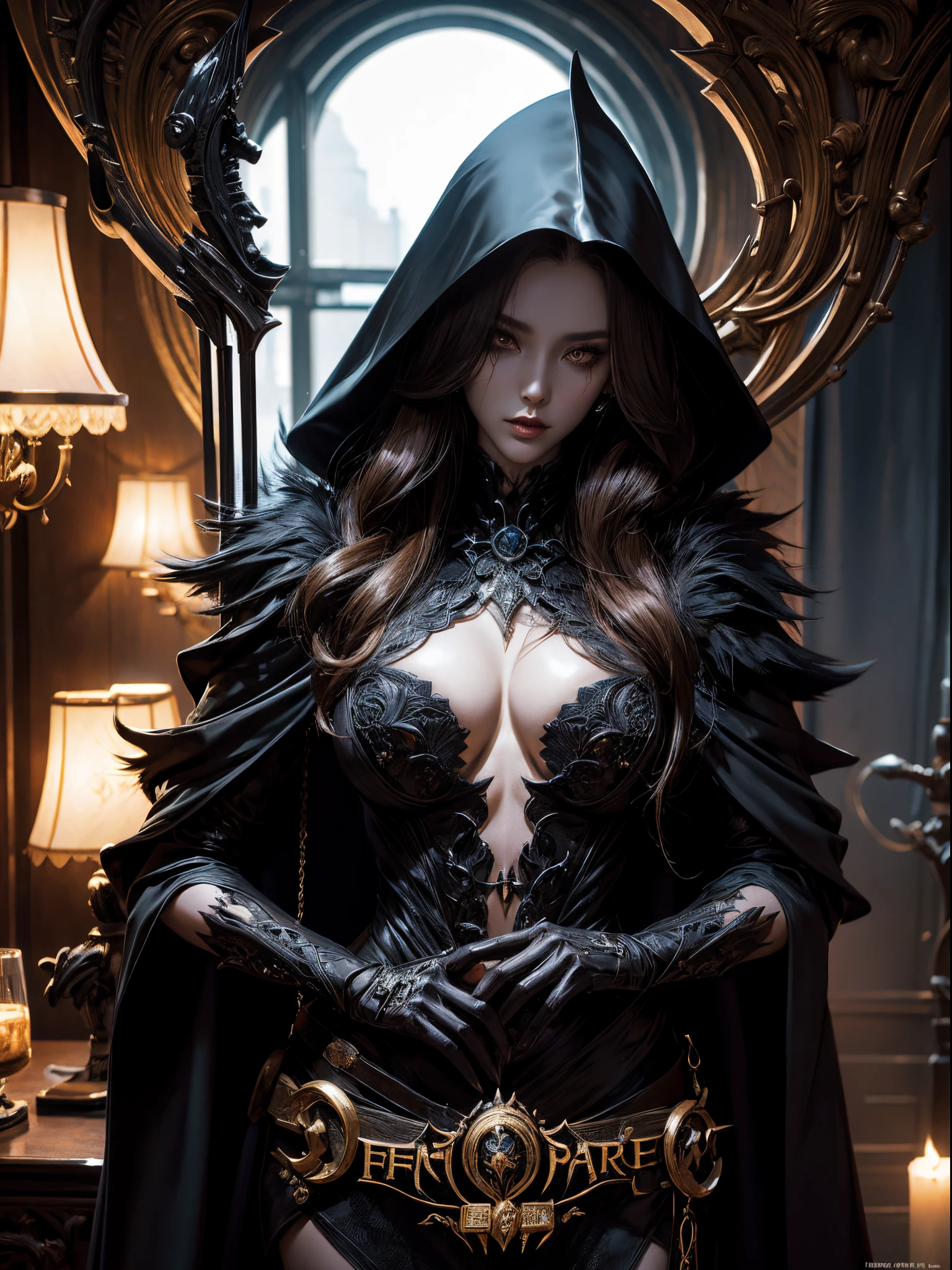 A glamorous Grim Reaper appears on the cover、Perfect proportions、large drooping chest、Death、There'There'There'There's an evil aura coming out、top-quality